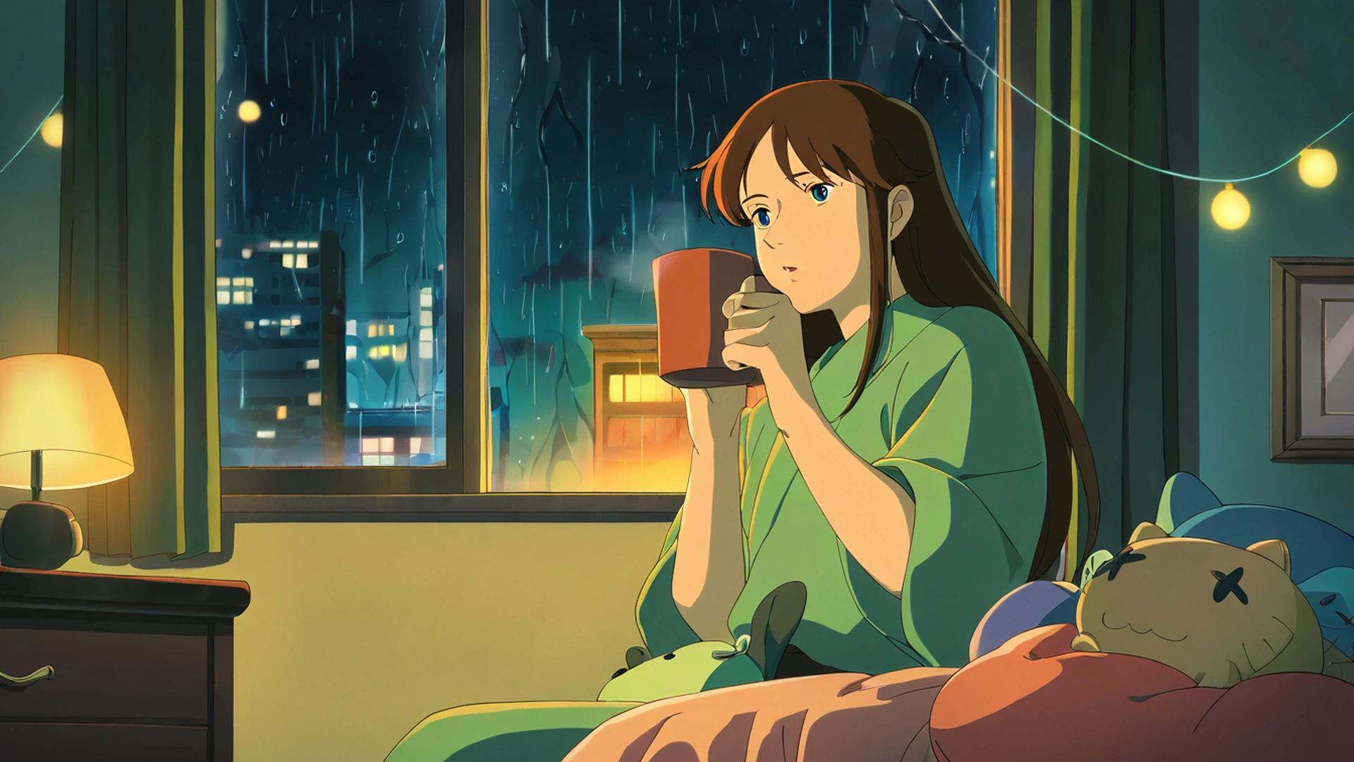 bedroom window night lofi wallpaper