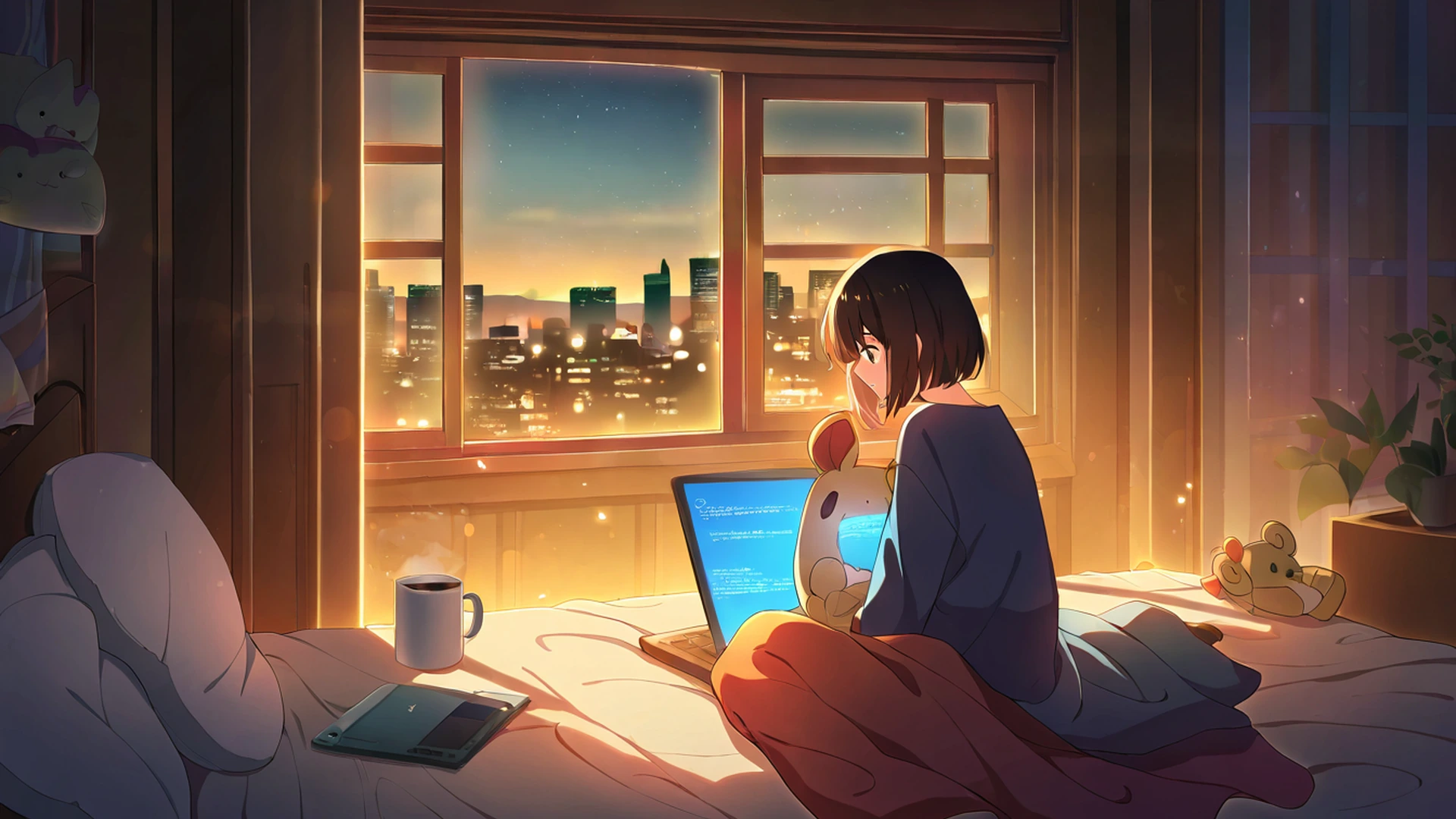 bedroom window night lofi wallpaper