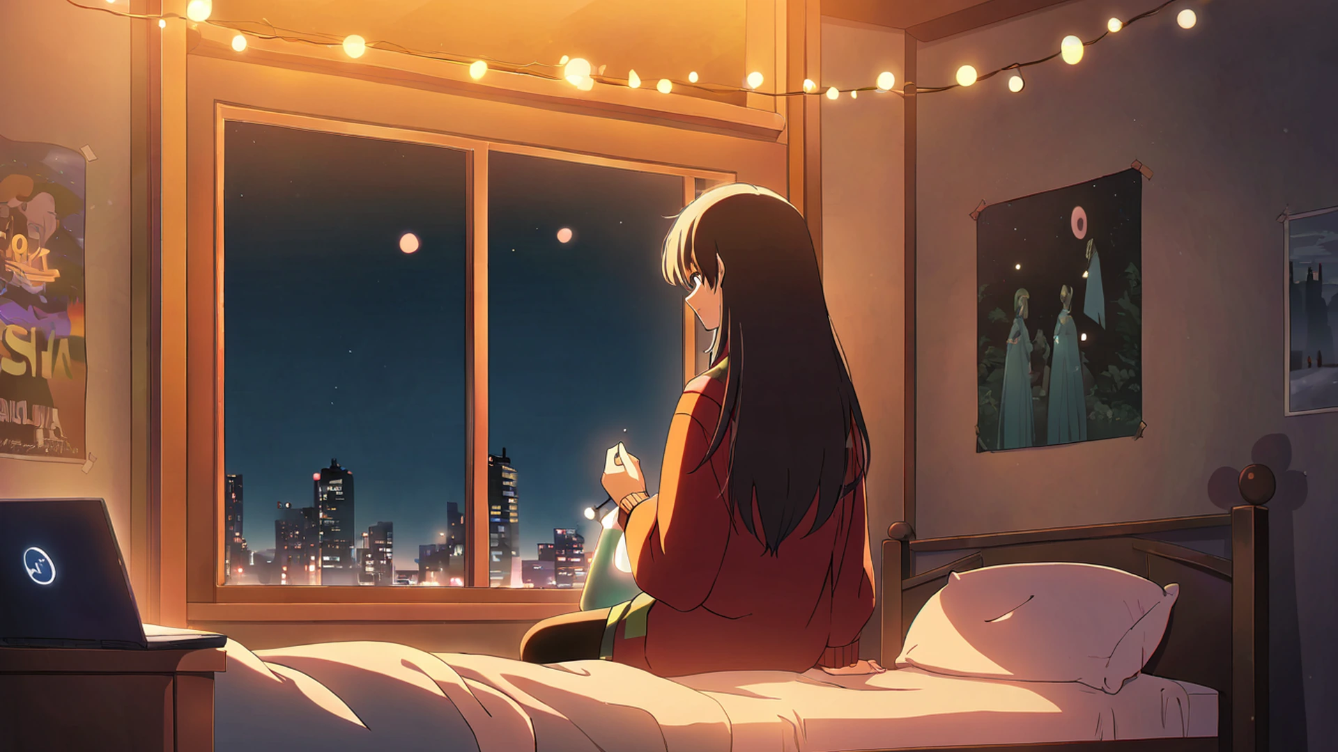 bedroom window night lofi wallpaper