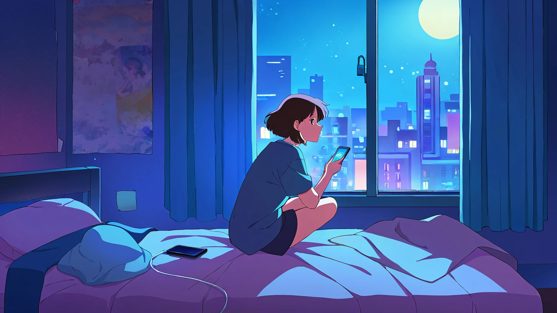 bedroom window night lofi wallpaper