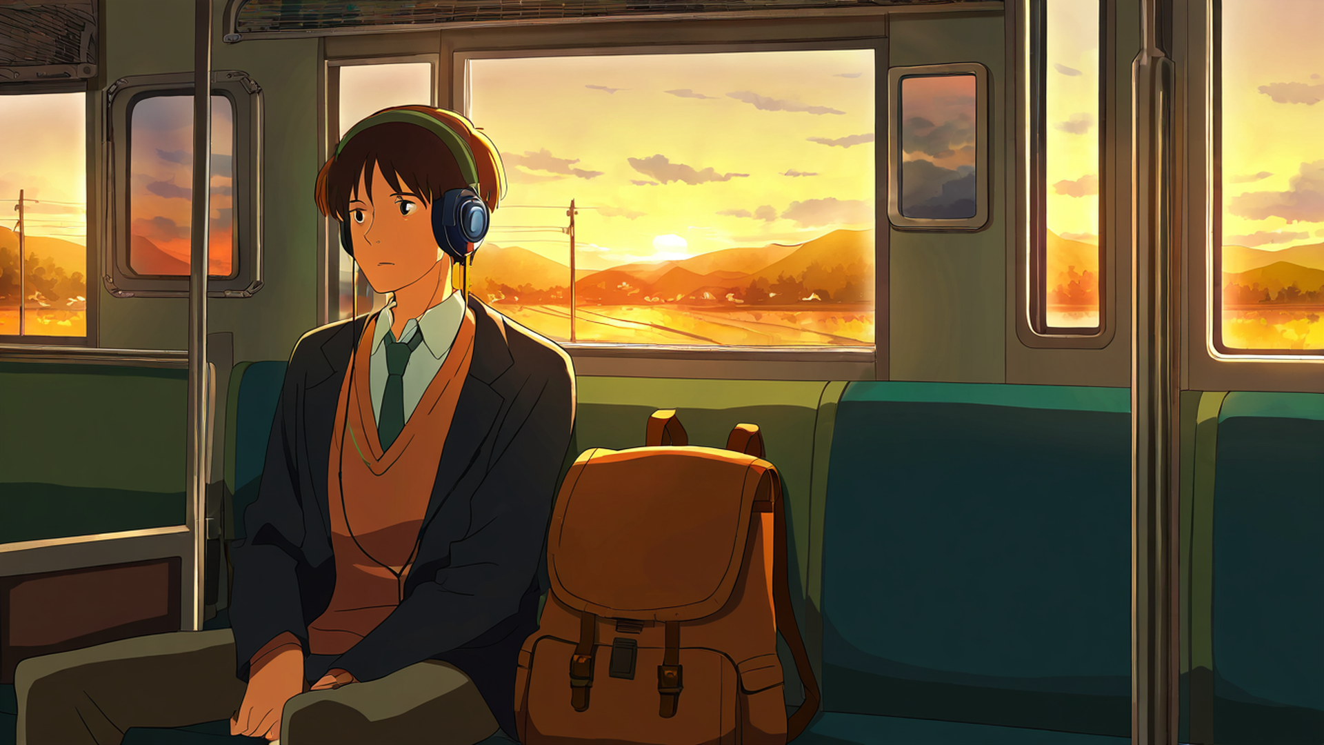 boy train headphones lofi wallpaper
