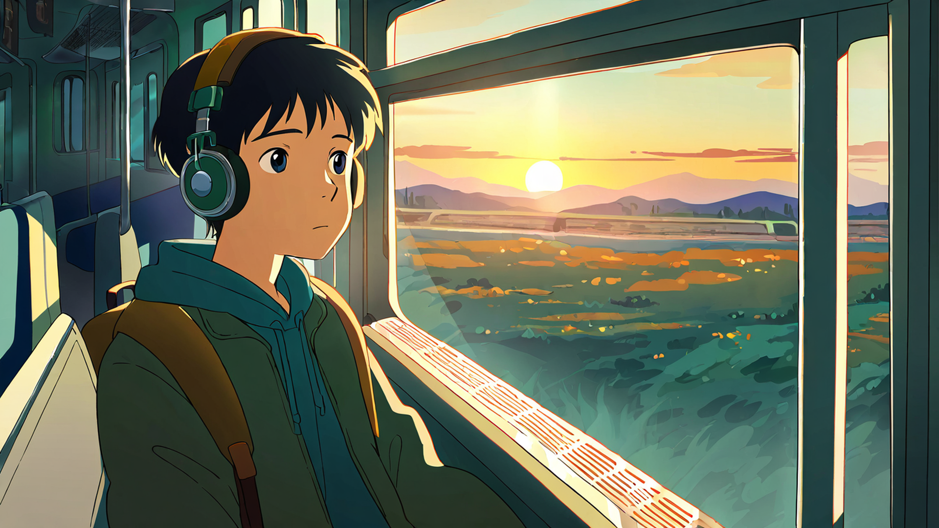 boy train headphones lofi wallpaper