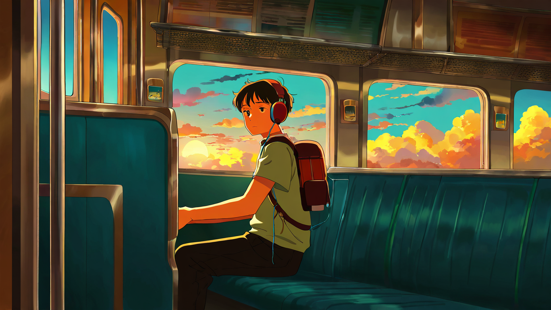 boy train headphones lofi wallpaper