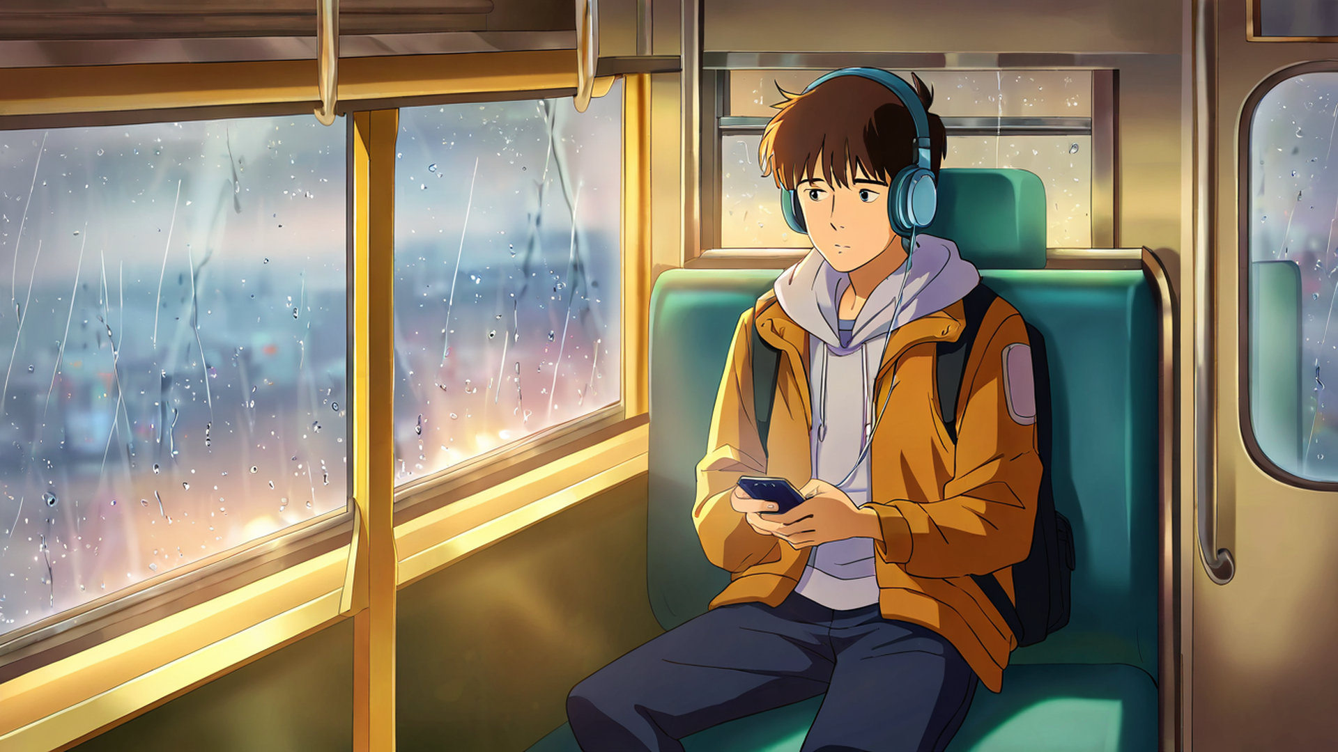boy train headphones lofi wallpaper