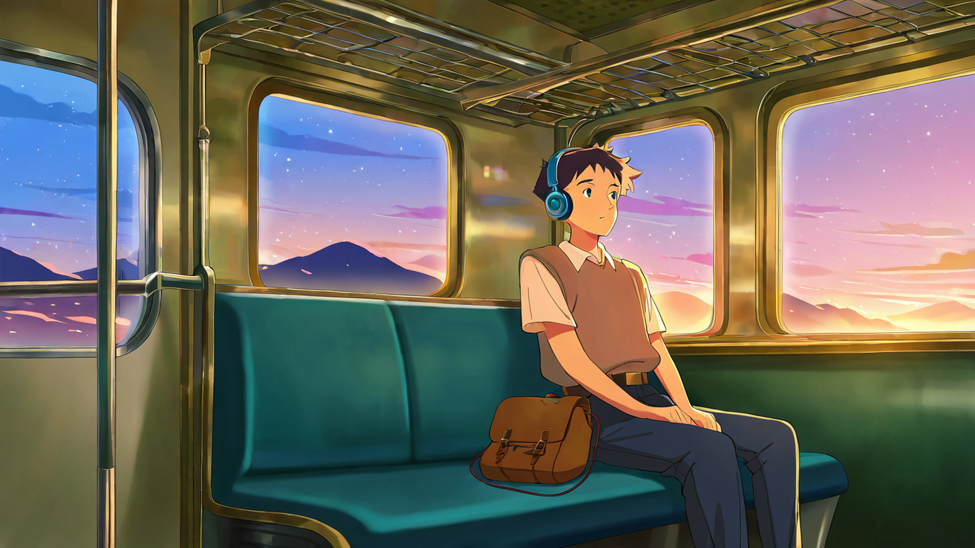 boy train headphones lofi wallpaper