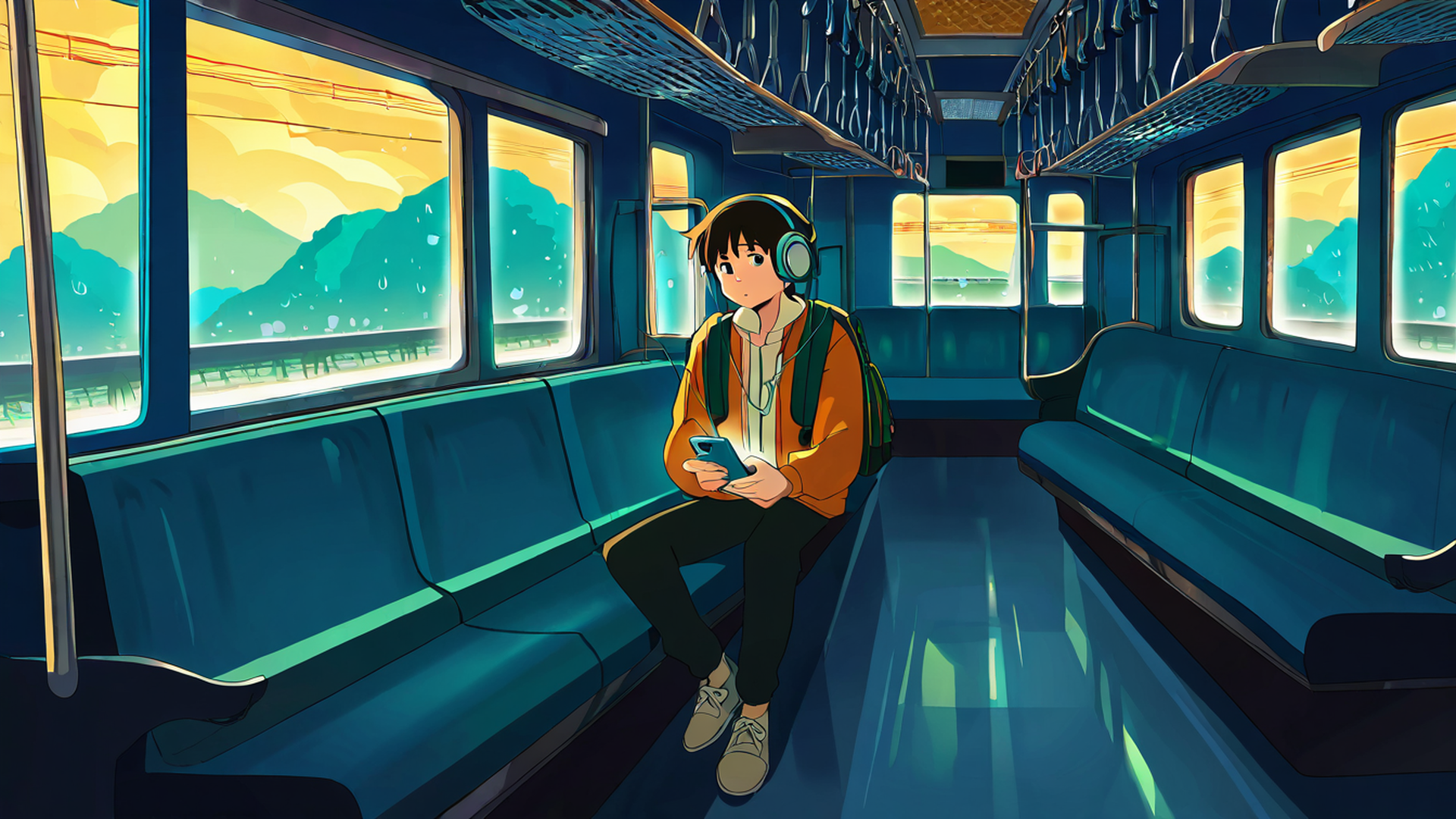 boy train headphones lofi wallpaper