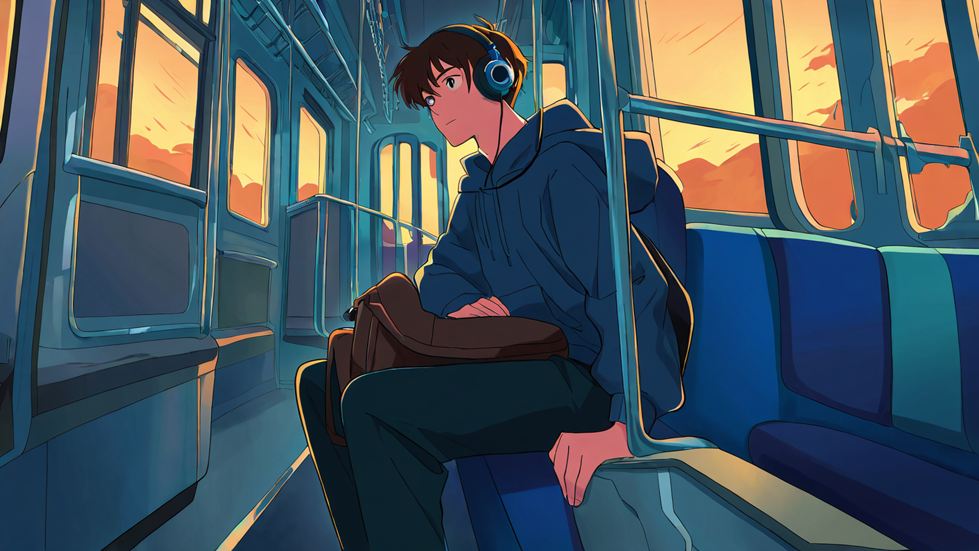 boy train headphones lofi wallpaper