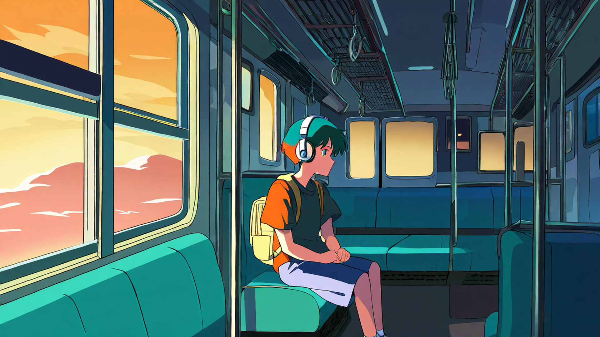 boy train headphones lofi wallpaper