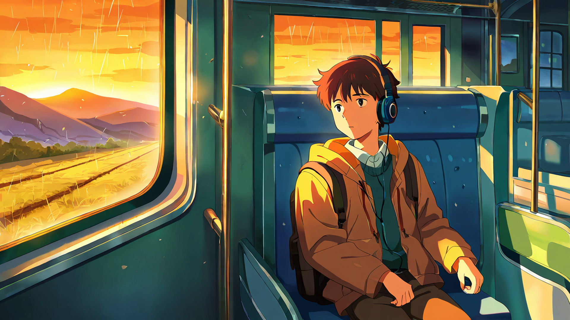 boy train headphones lofi wallpaper