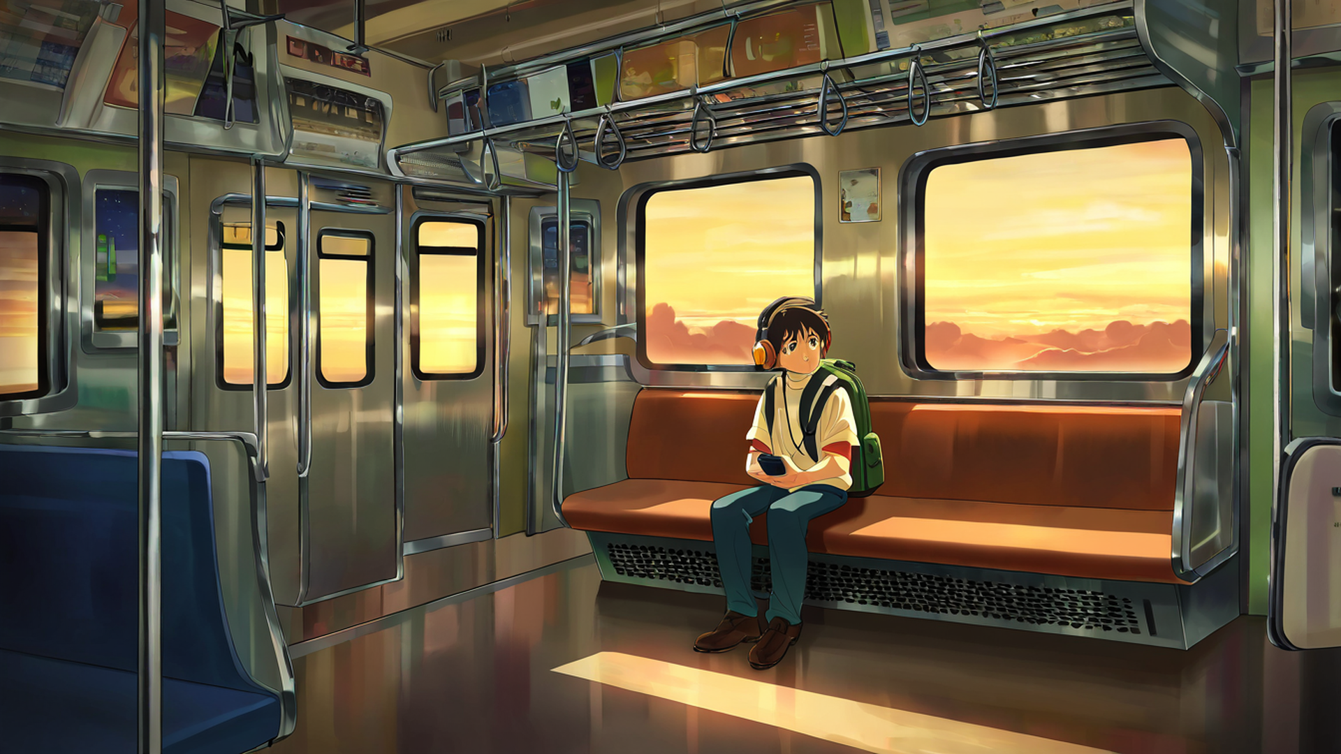 boy train headphones lofi wallpaper