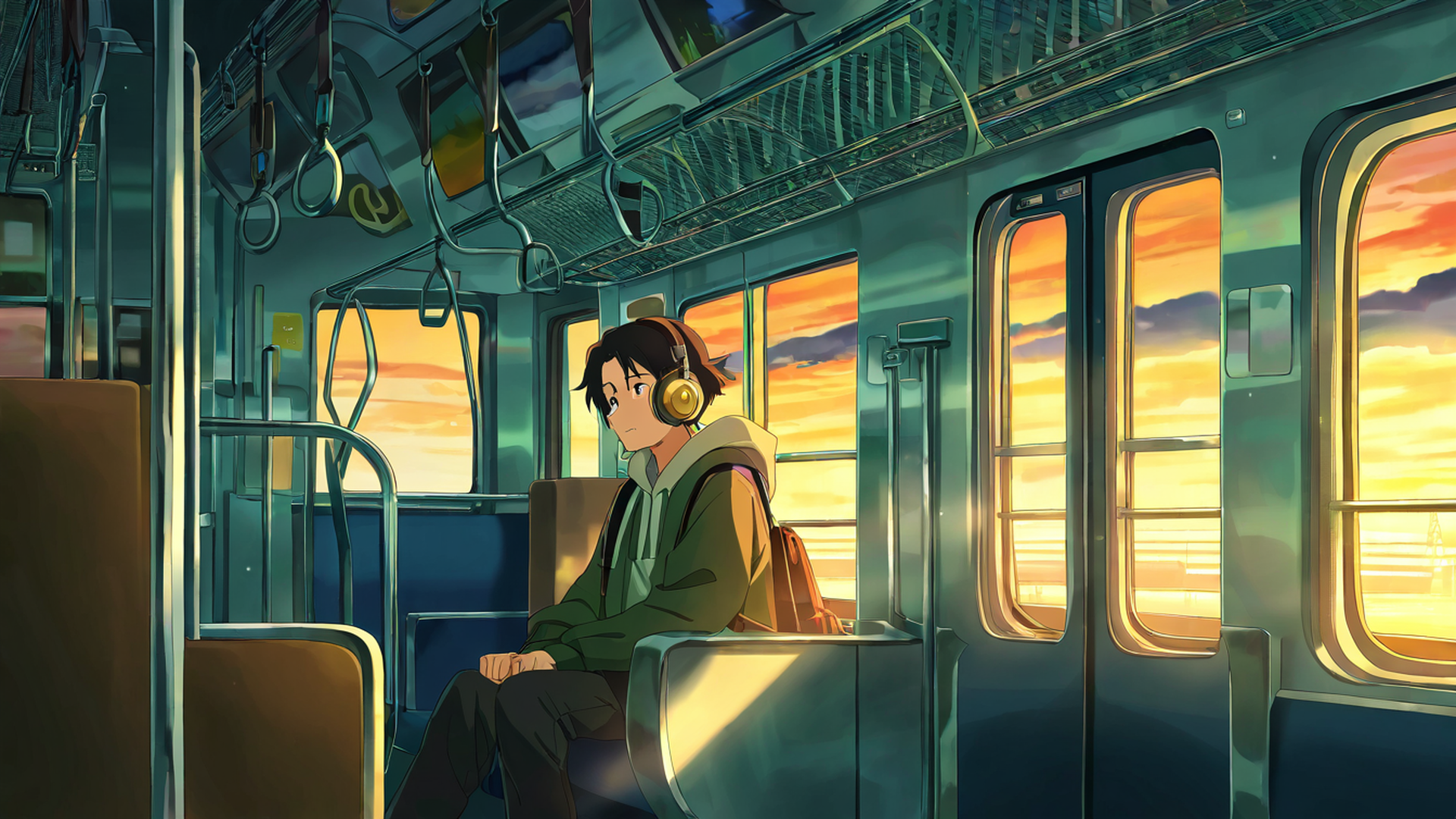 boy train headphones lofi wallpaper