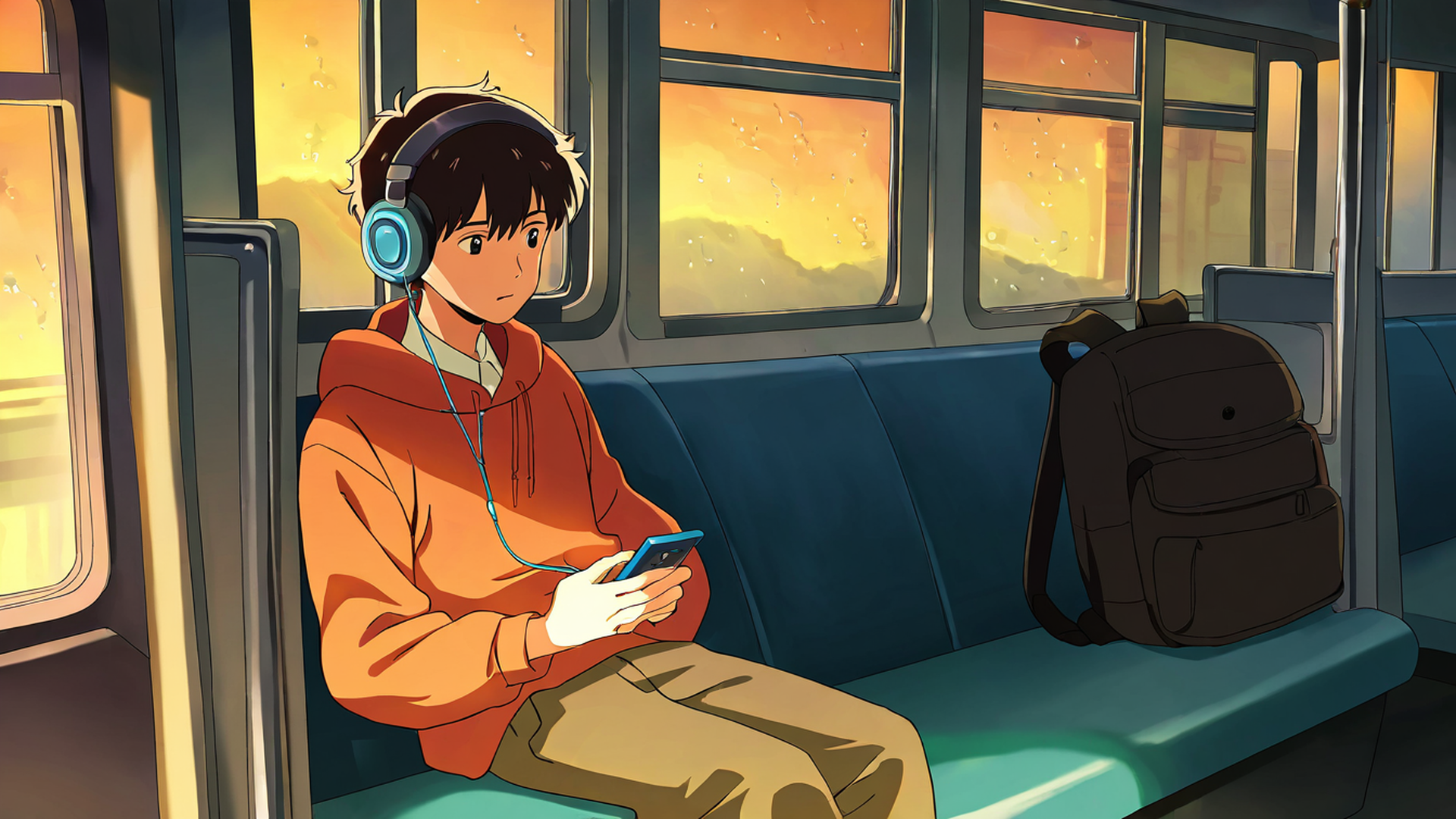 boy train headphones lofi wallpaper