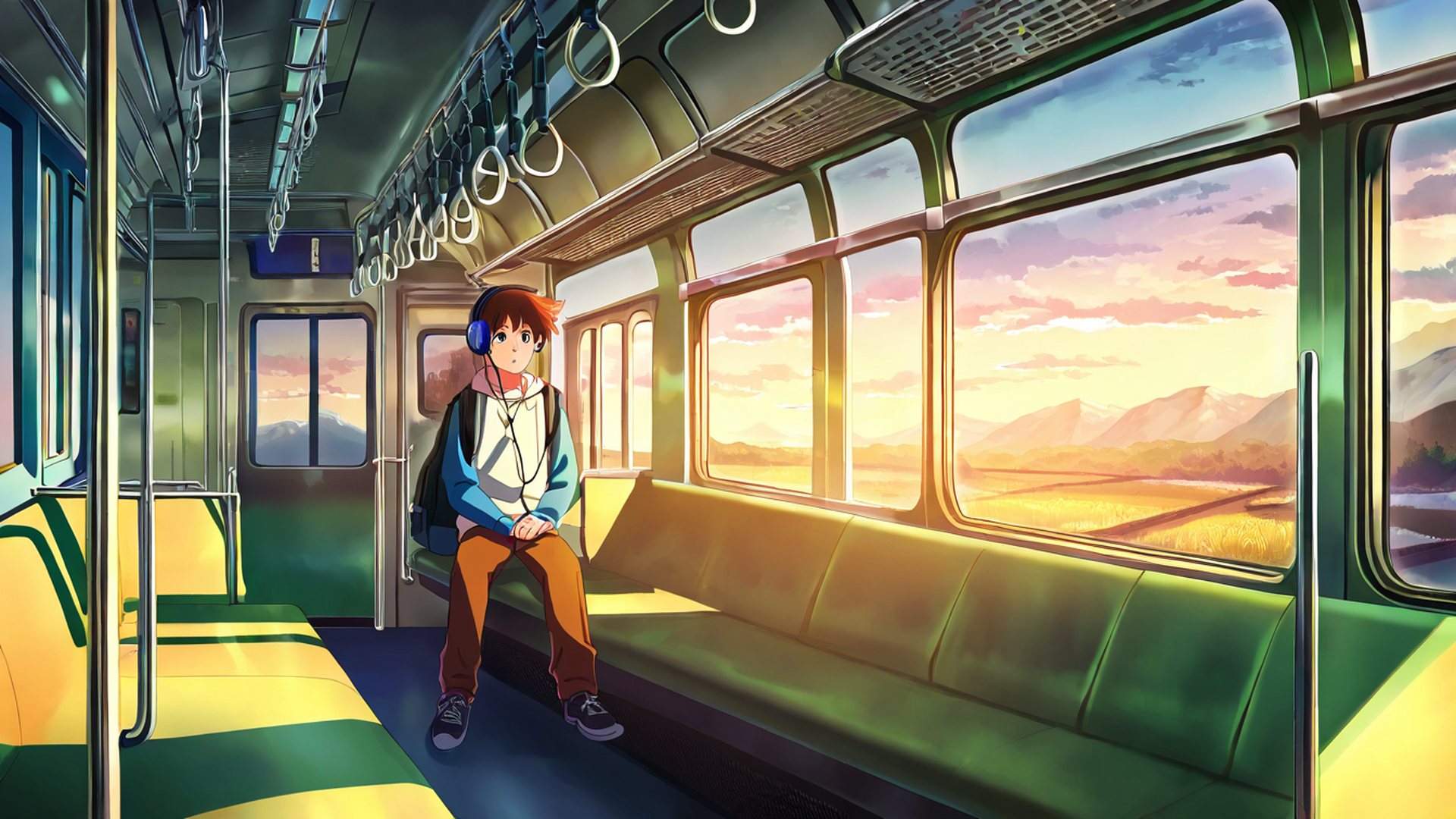 boy train headphones lofi wallpaper