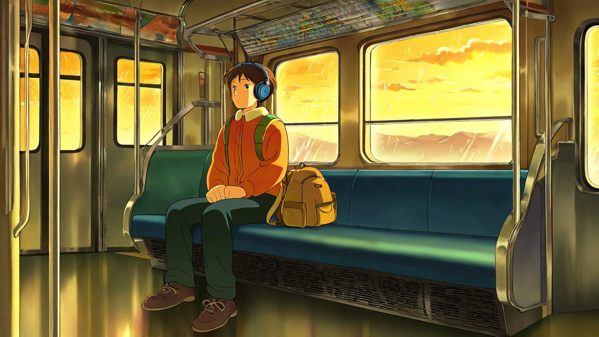 boy train headphones lofi wallpaper