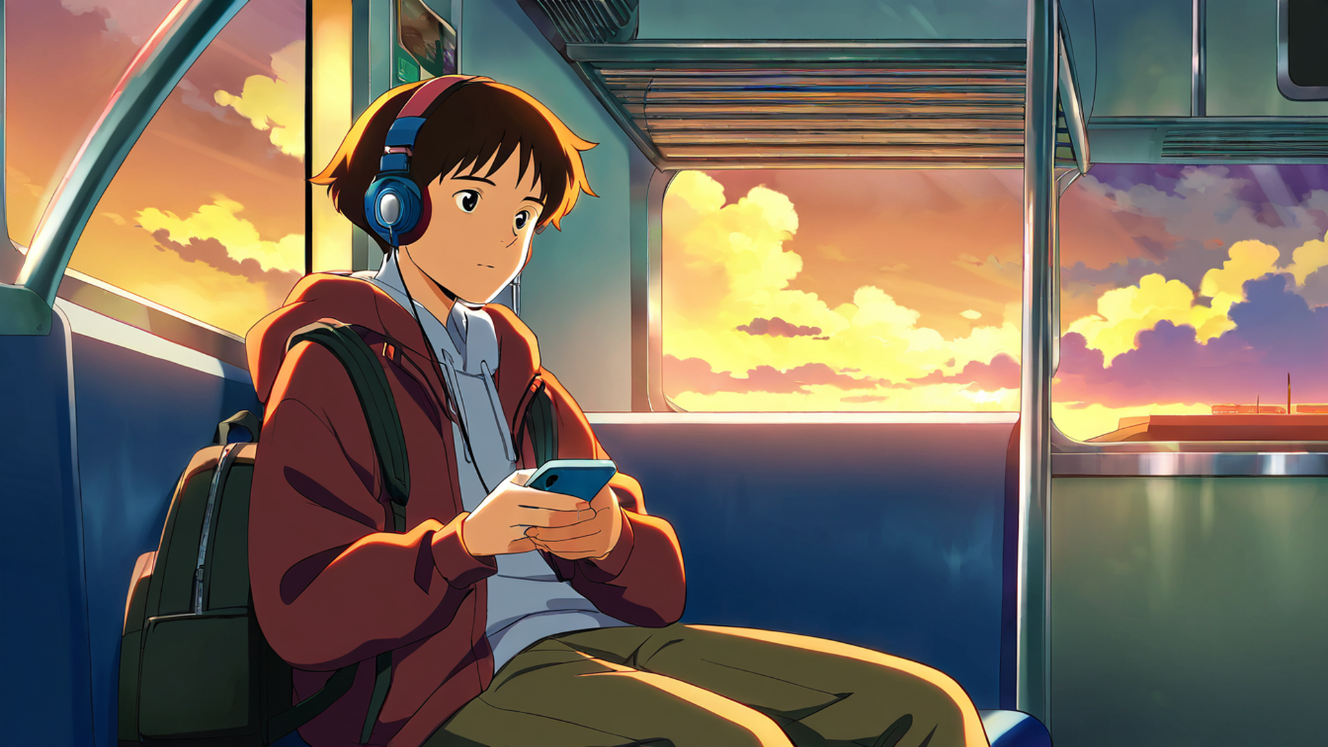 boy train headphones lofi wallpaper