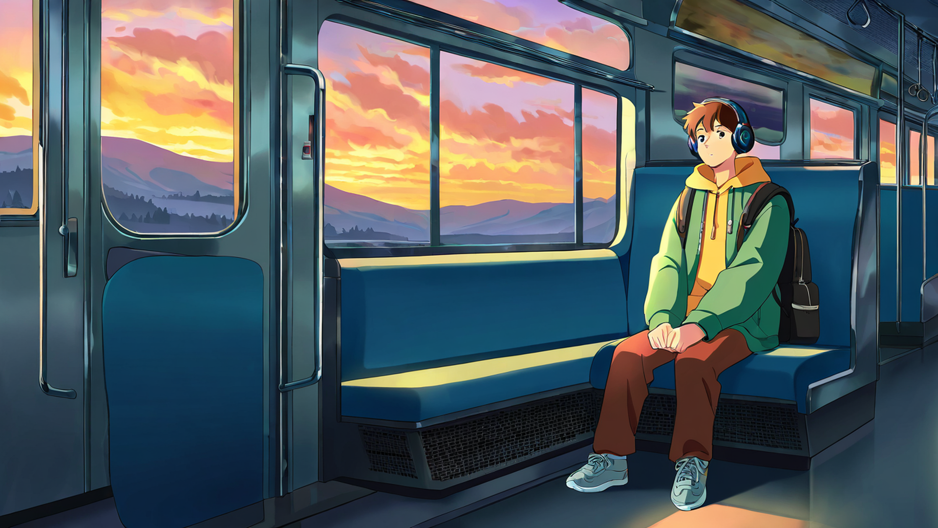 boy train headphones lofi wallpaper