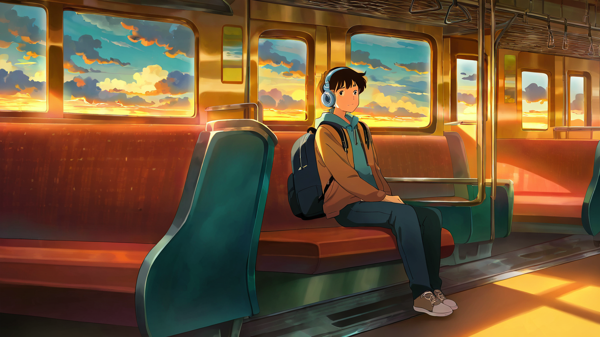 boy train headphones lofi wallpaper