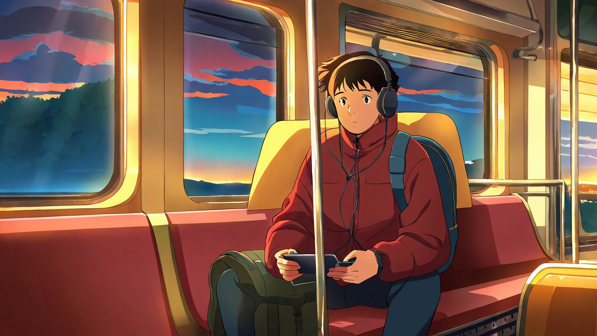 boy train headphones lofi wallpaper