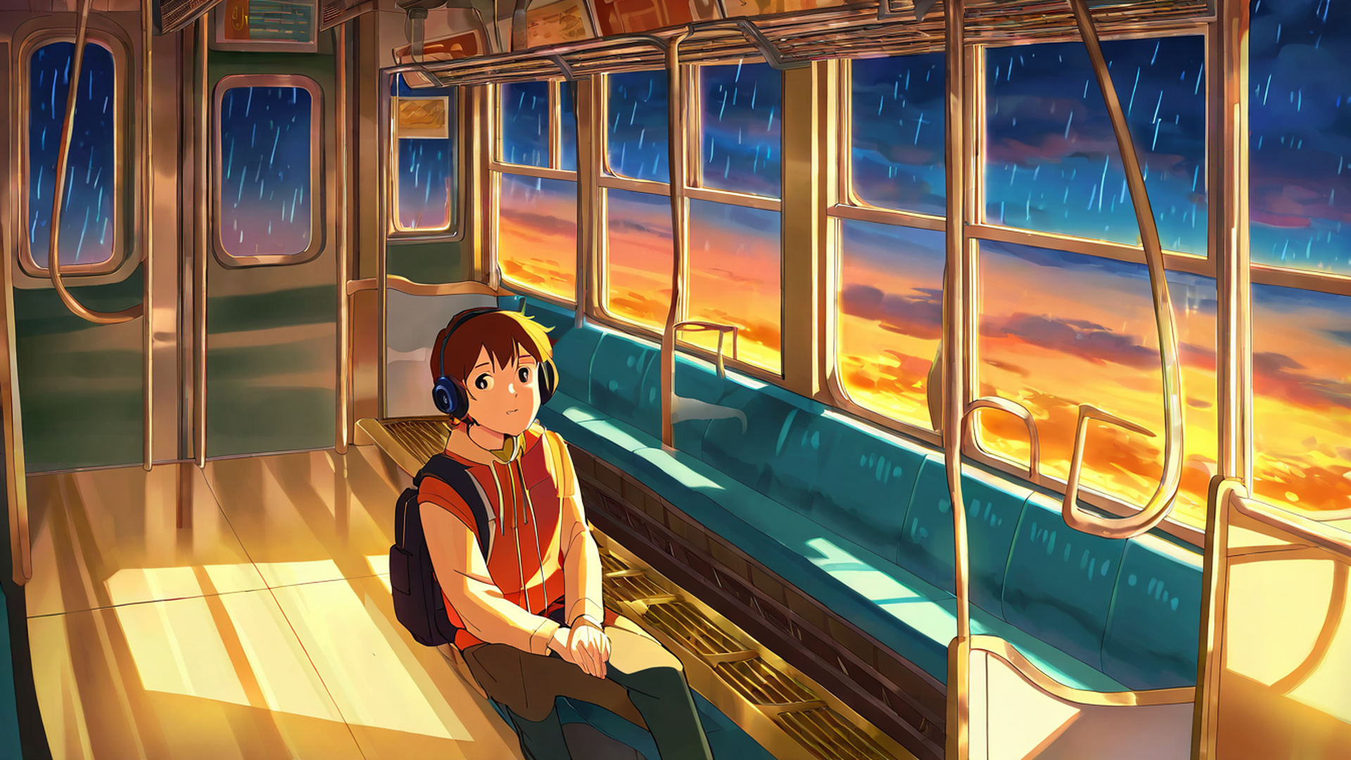 boy train headphones lofi wallpaper