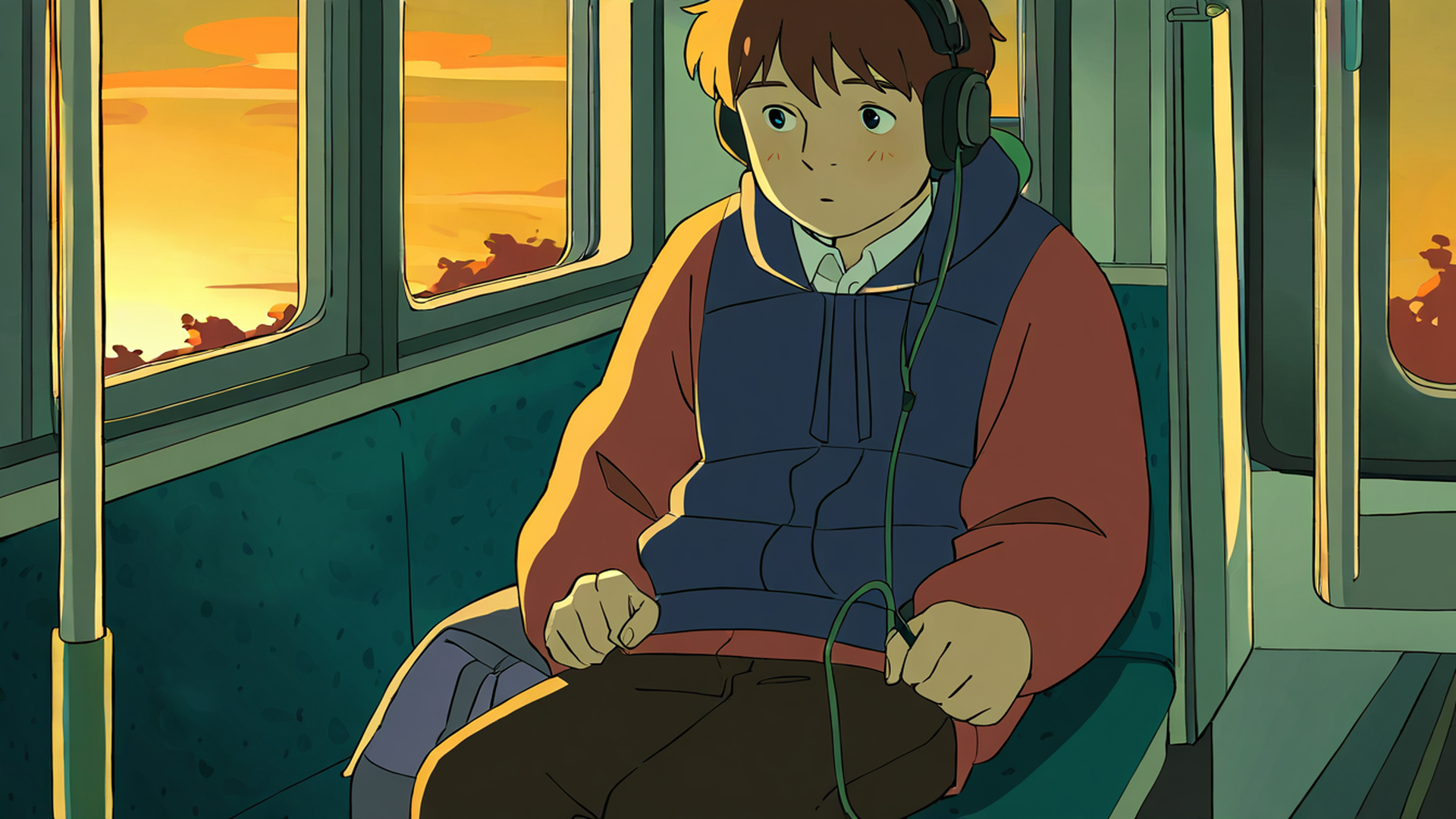 boy train headphones lofi wallpaper