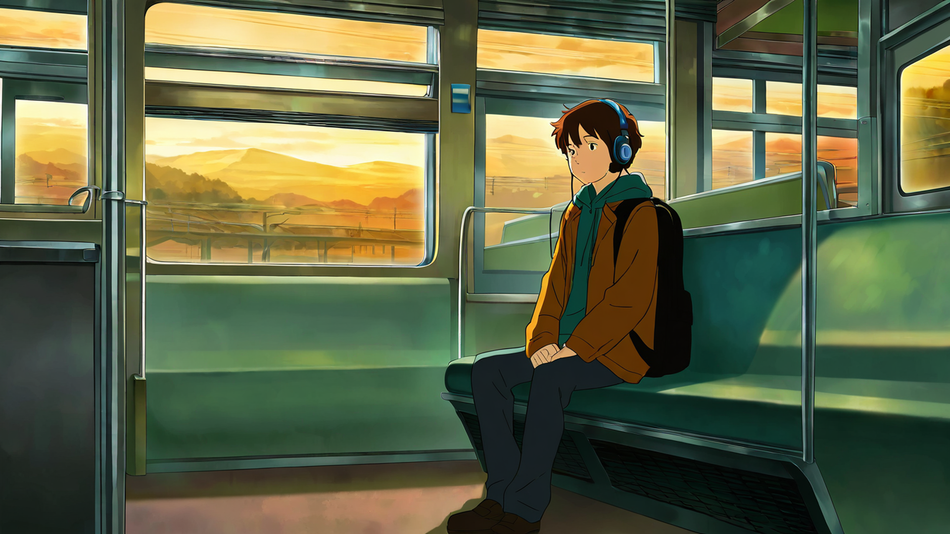 boy train headphones lofi wallpaper
