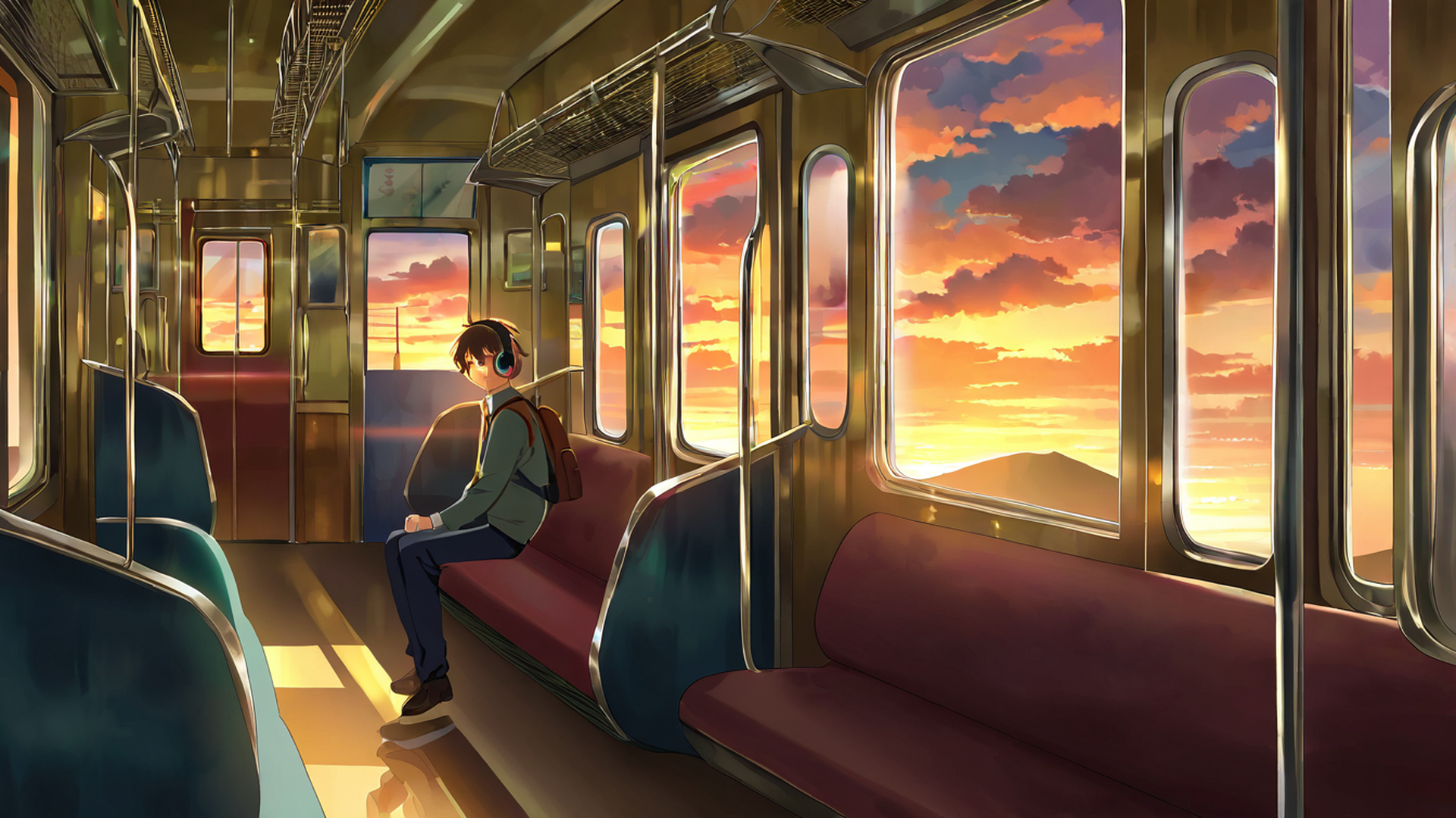 boy train headphones lofi wallpaper