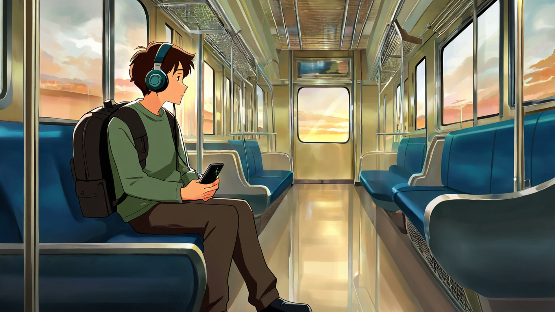 boy train headphones lofi wallpaper