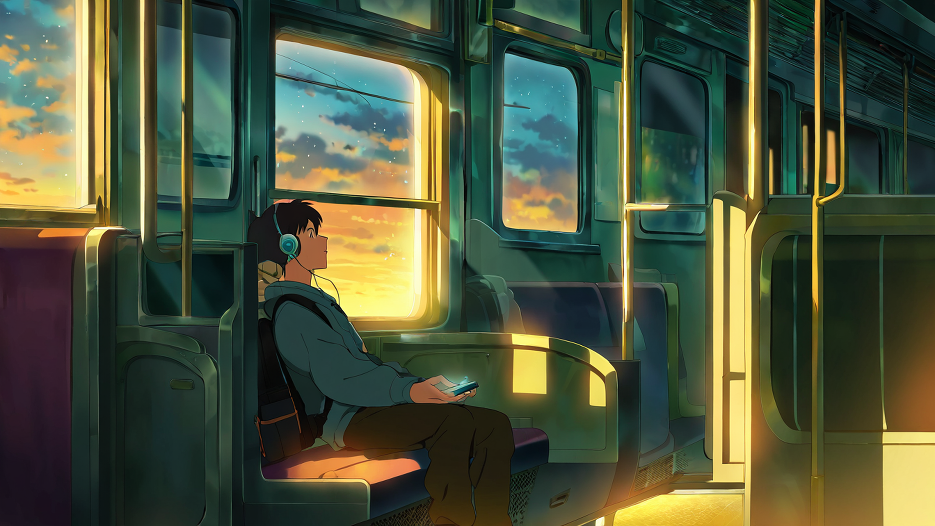 boy train headphones lofi wallpaper