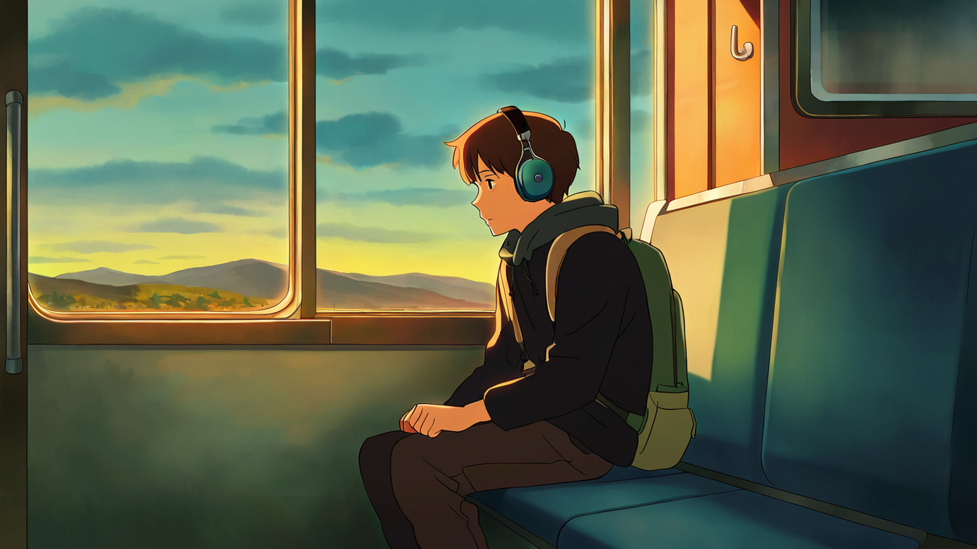 boy train headphones lofi wallpaper