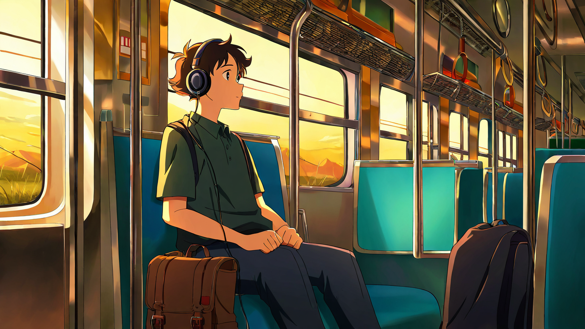 boy train headphones lofi wallpaper
