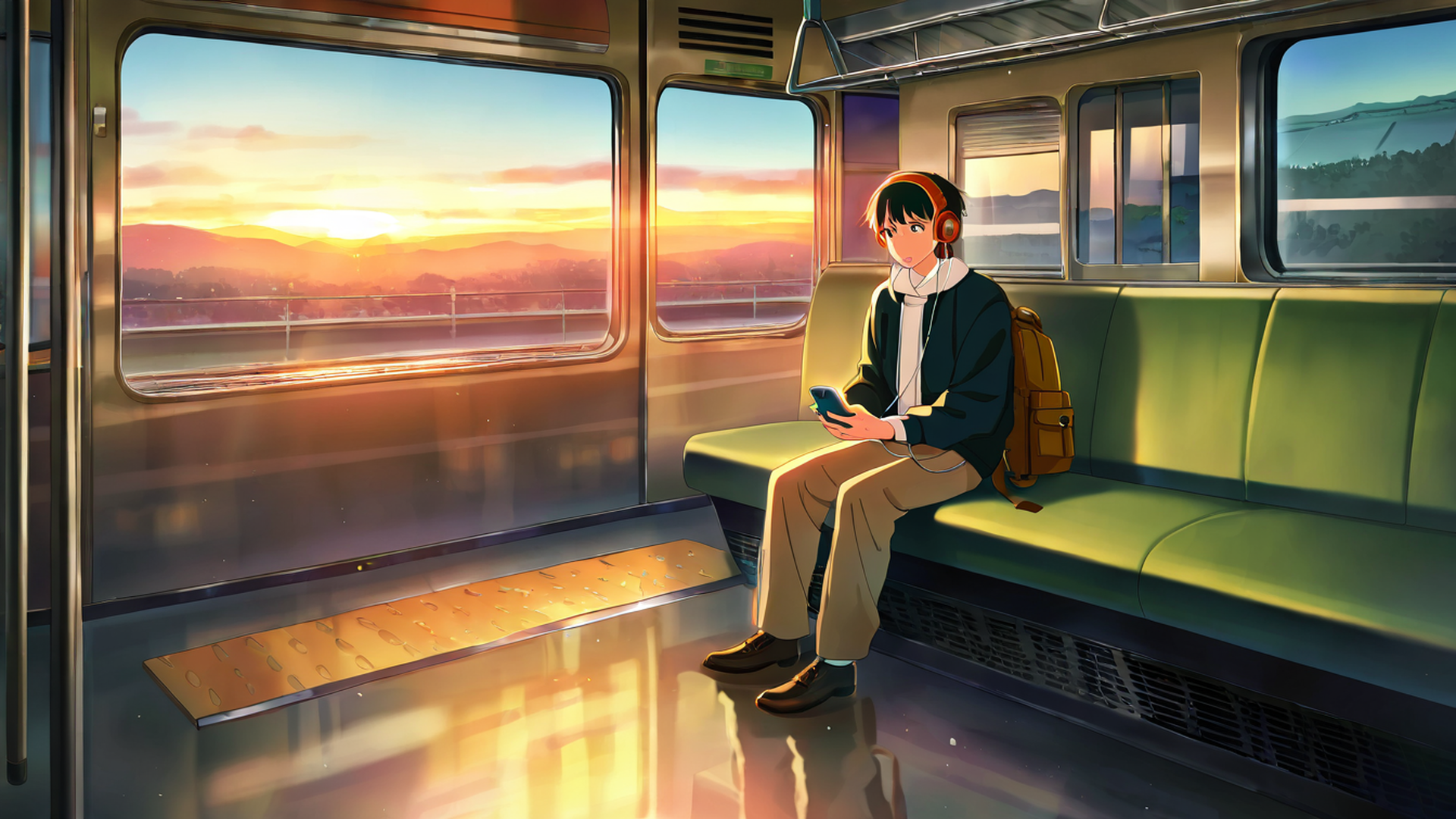boy train headphones lofi wallpaper