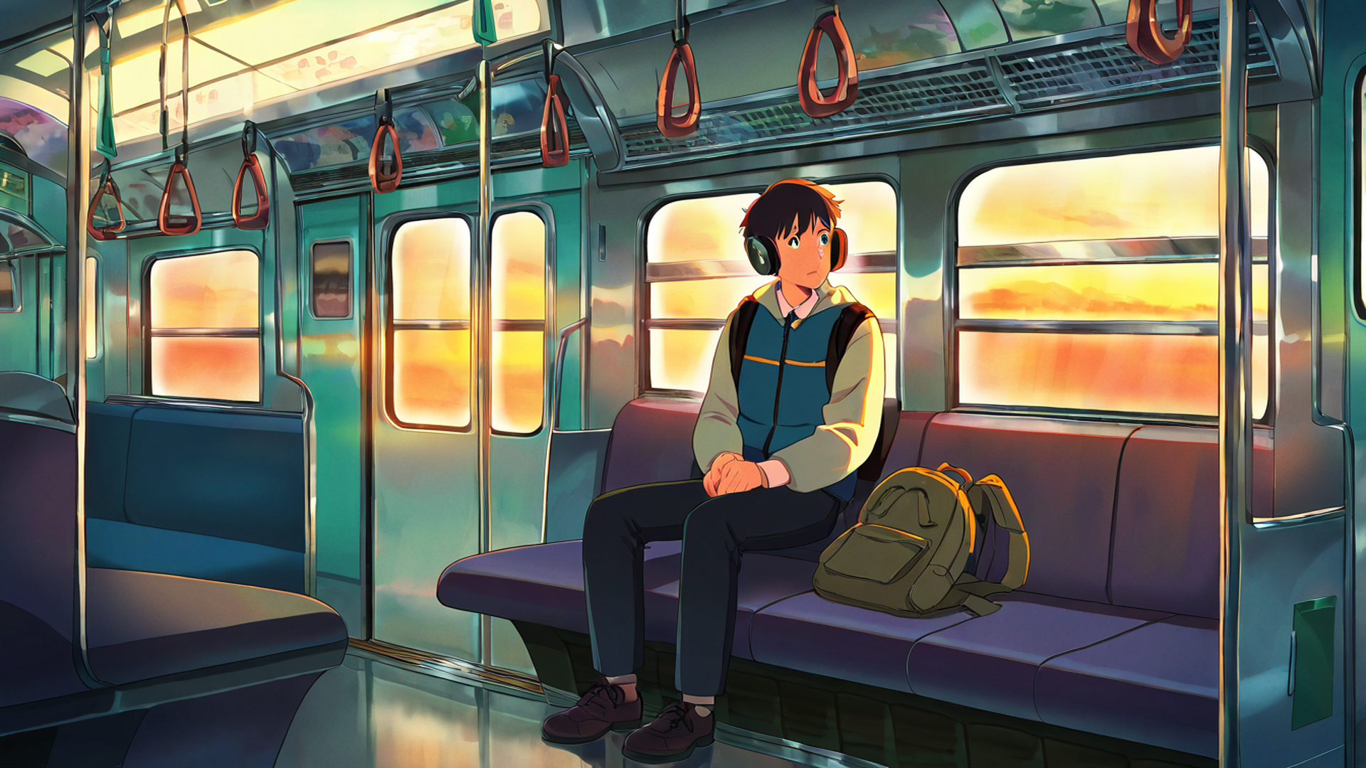 boy train headphones lofi wallpaper