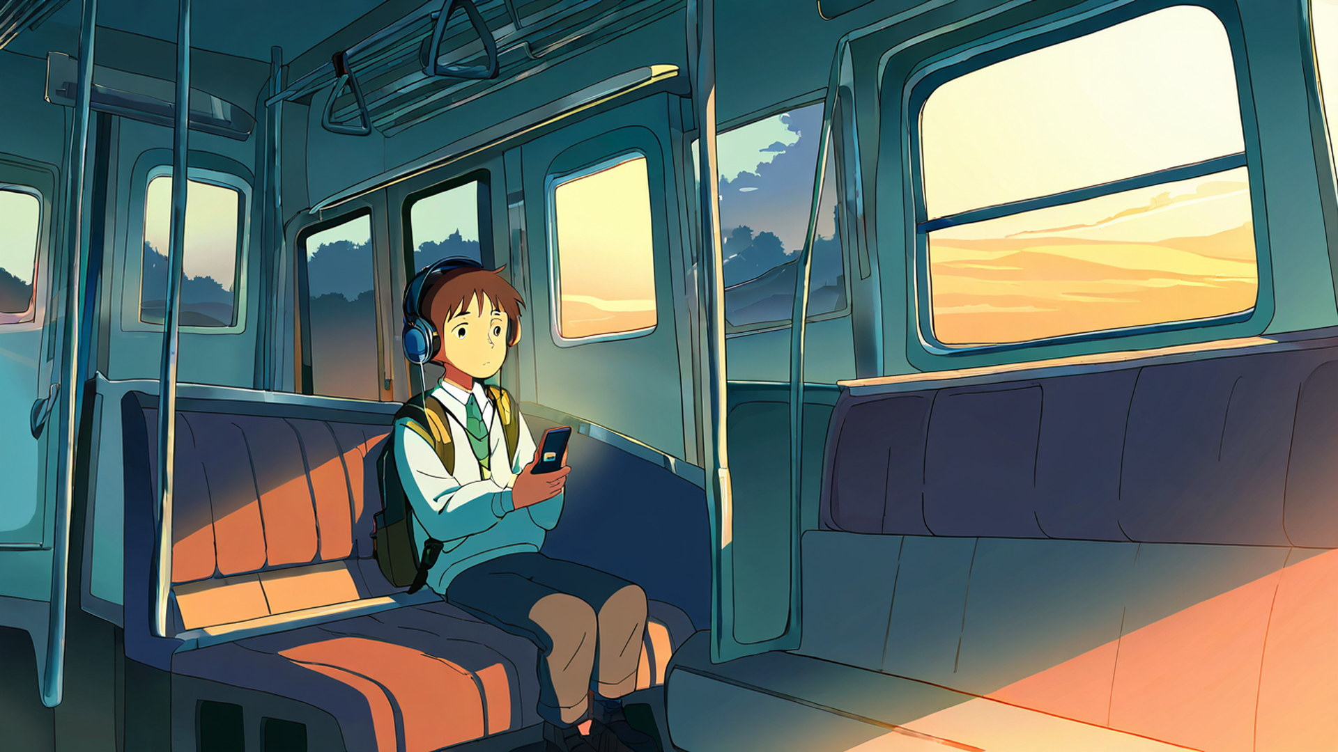 boy train headphones lofi wallpaper