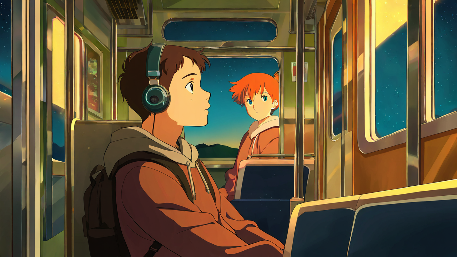 boy train headphones lofi wallpaper