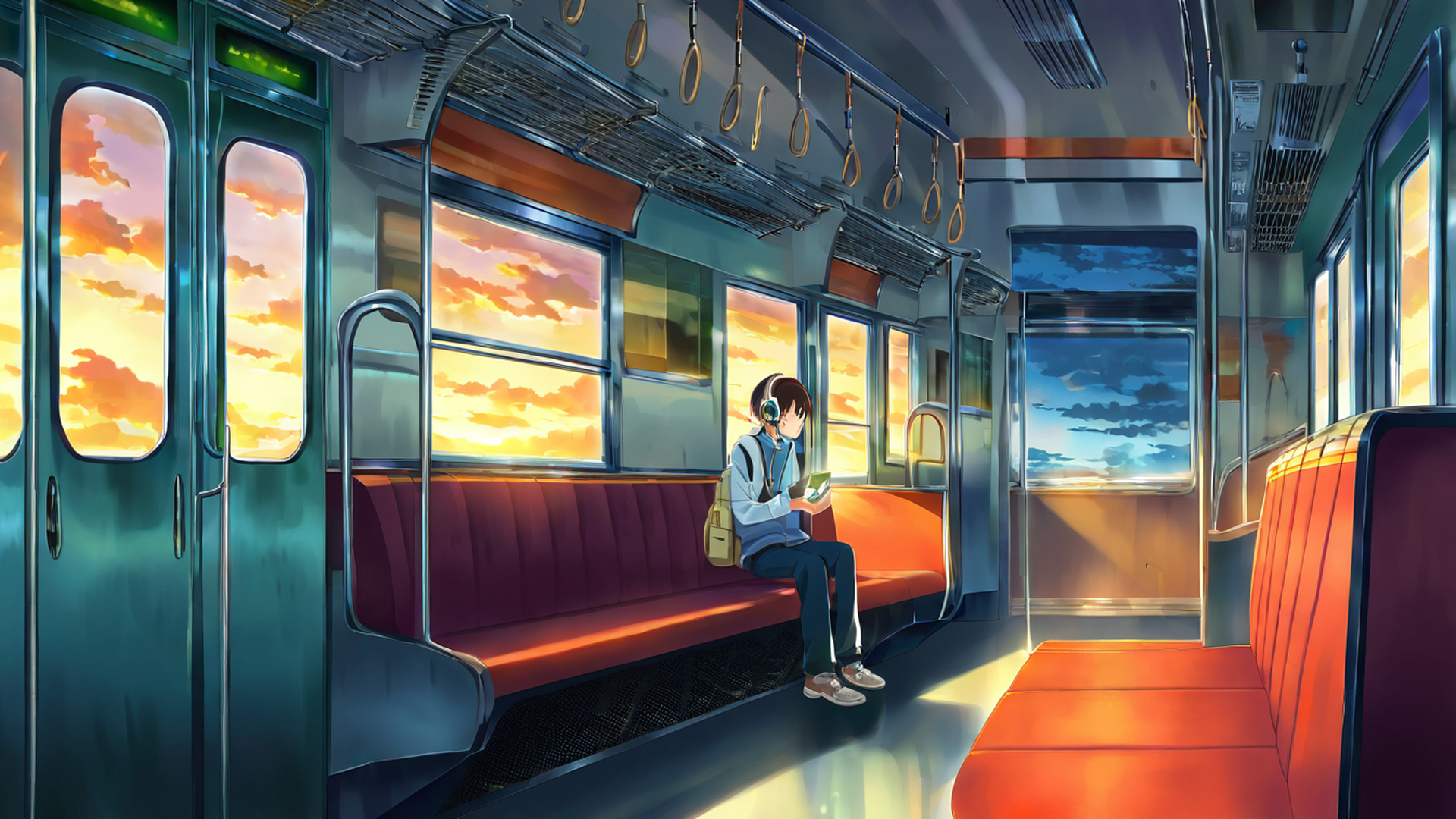 boy train headphones lofi wallpaper