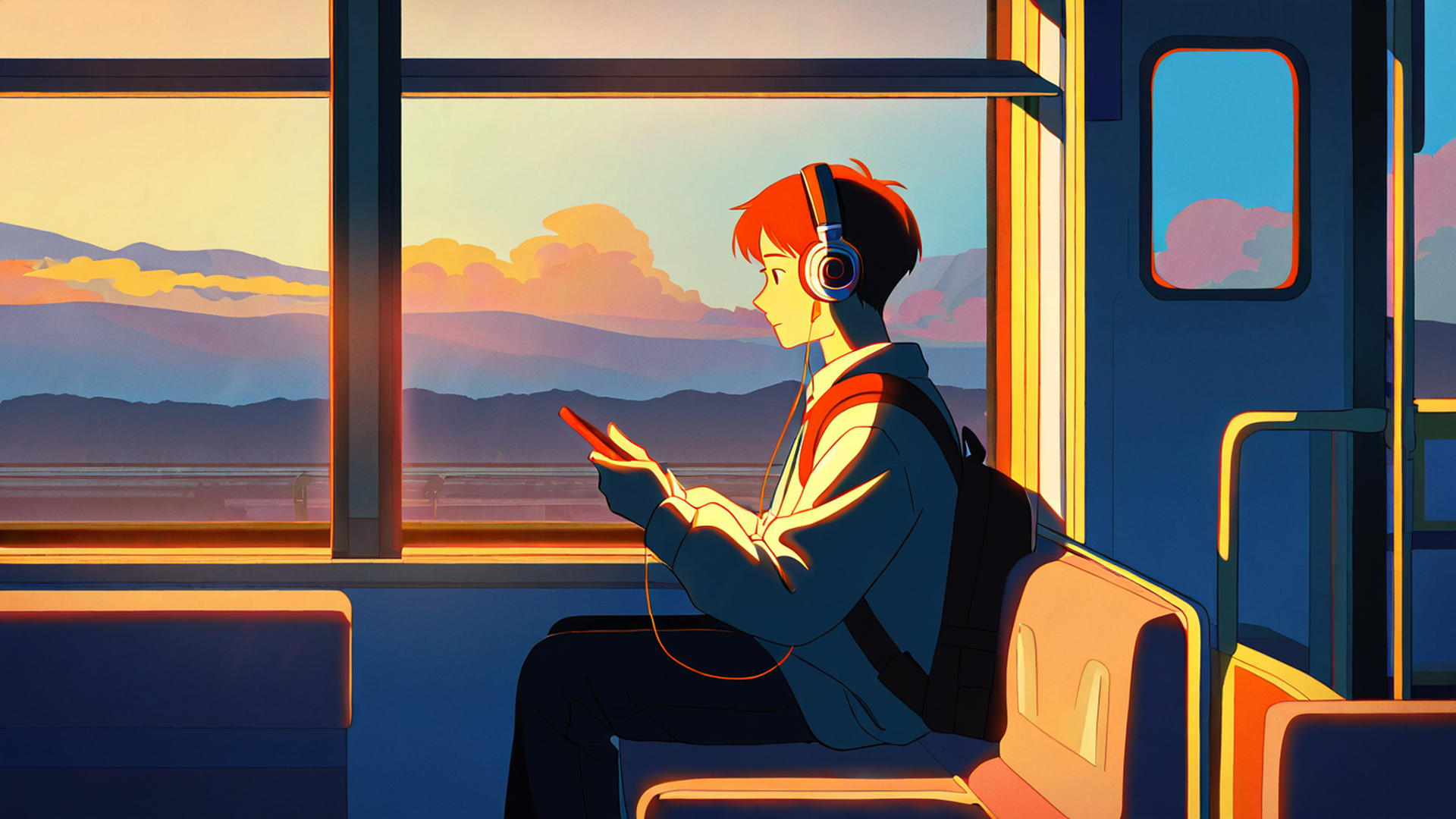 boy train headphones lofi wallpaper