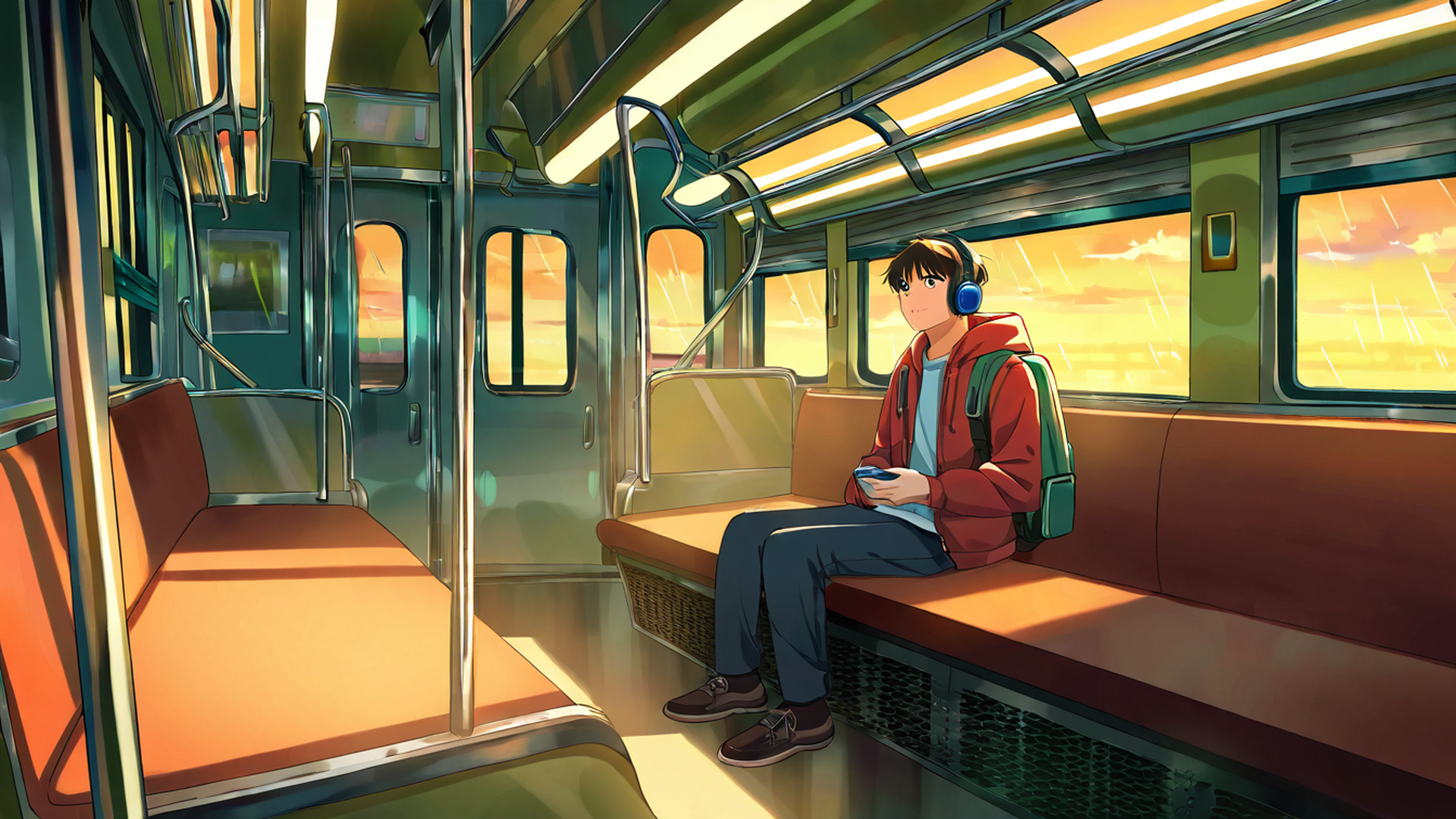 boy train headphones lofi wallpaper