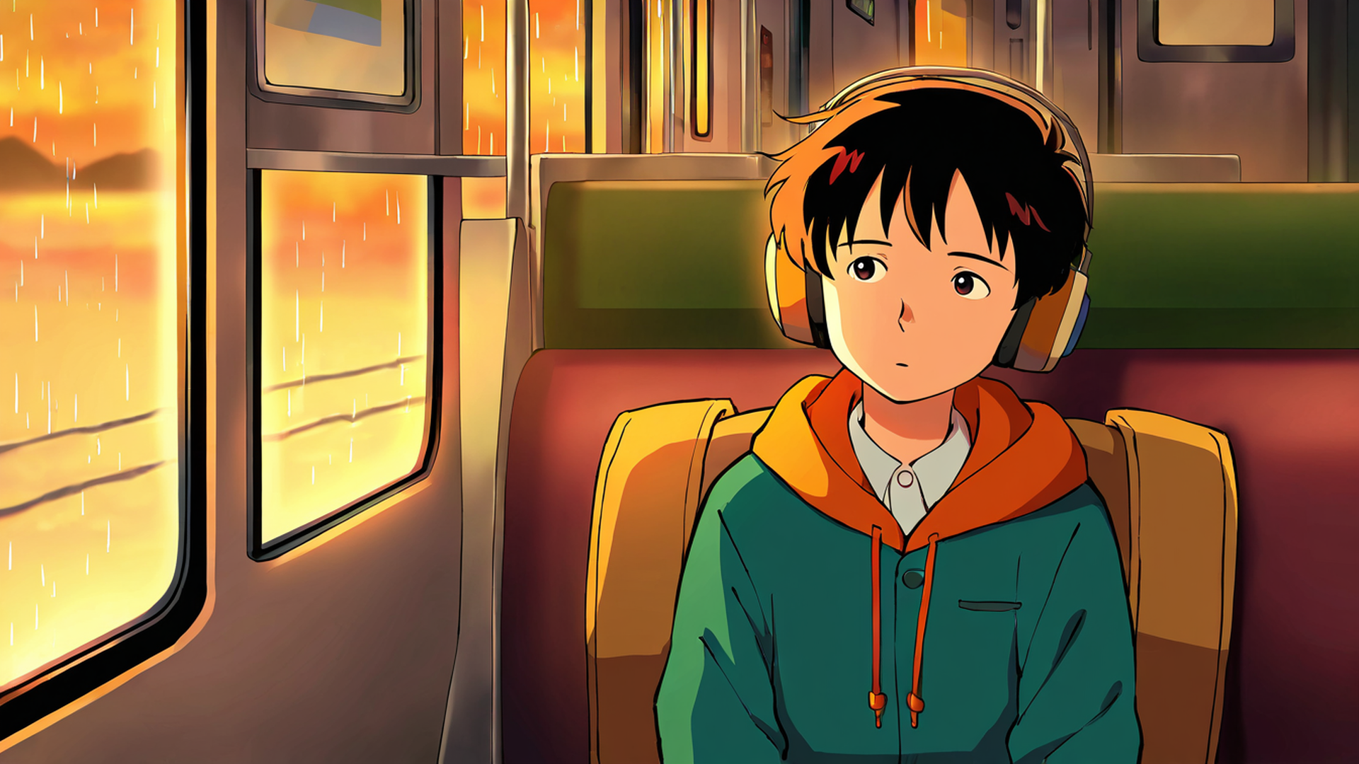 boy train headphones lofi wallpaper