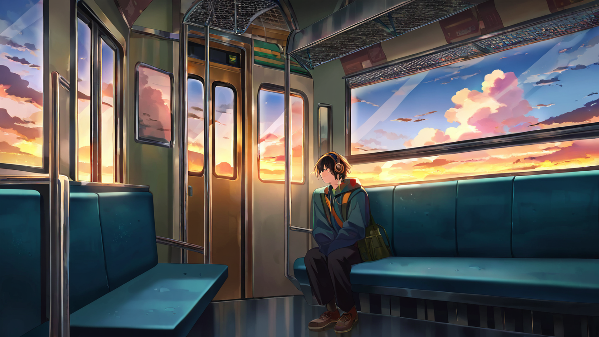 boy train headphones lofi wallpaper