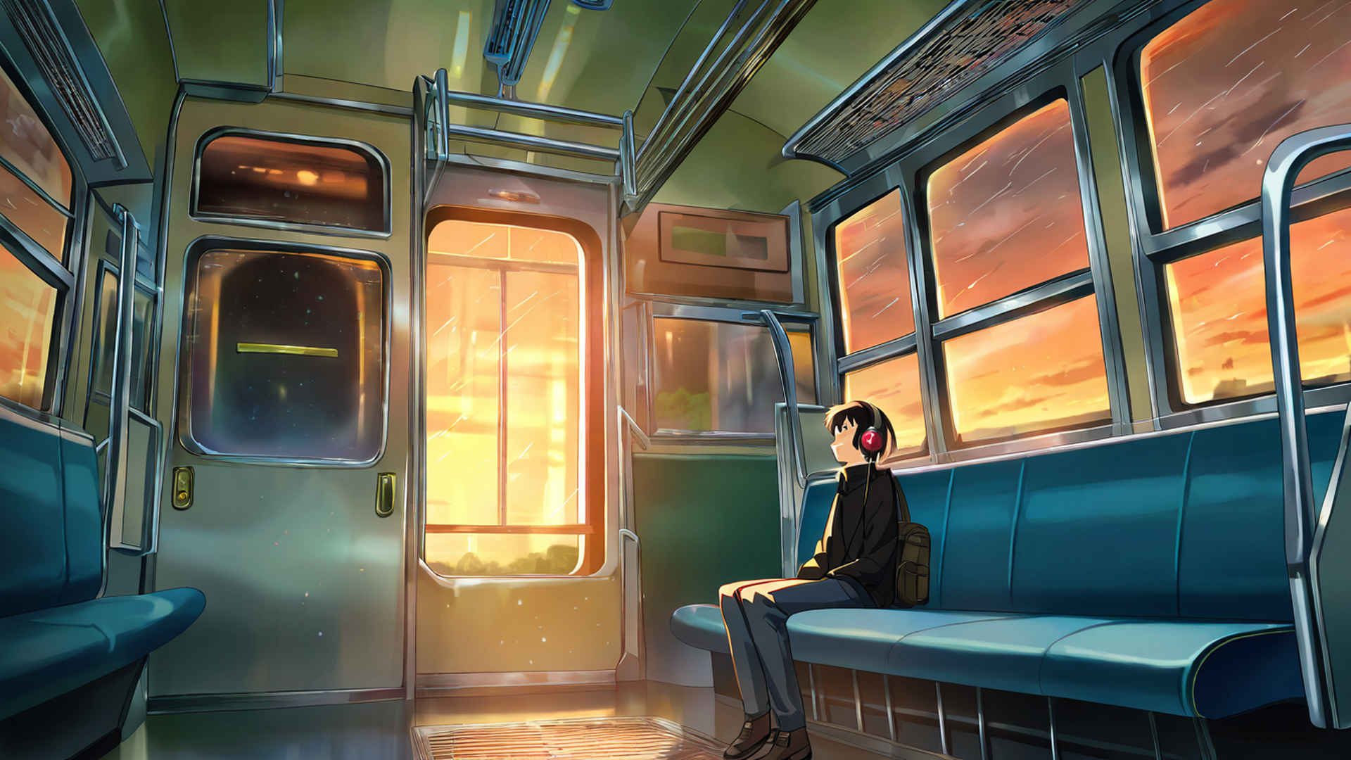 boy train headphones lofi wallpaper