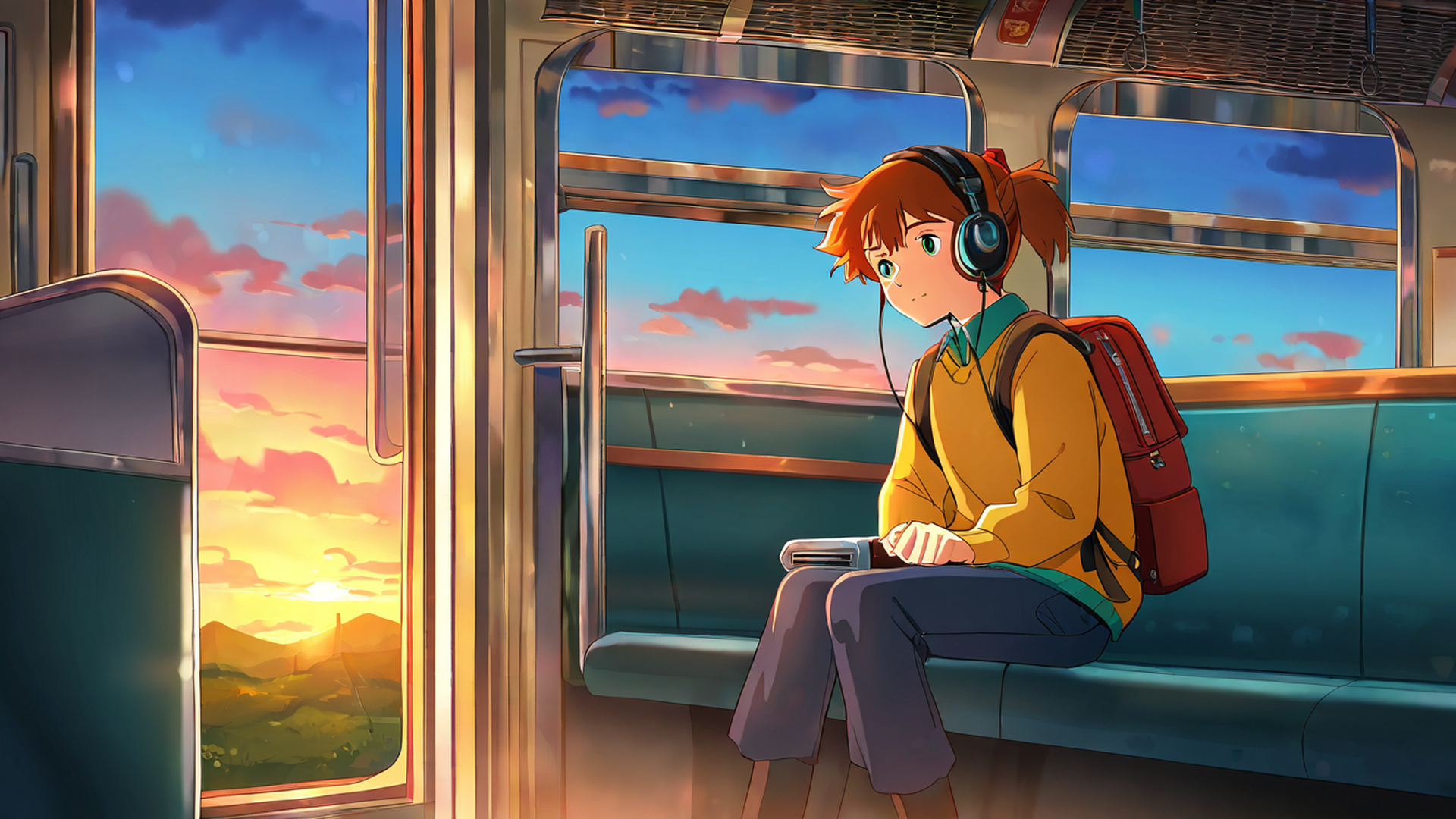 boy train headphones lofi wallpaper