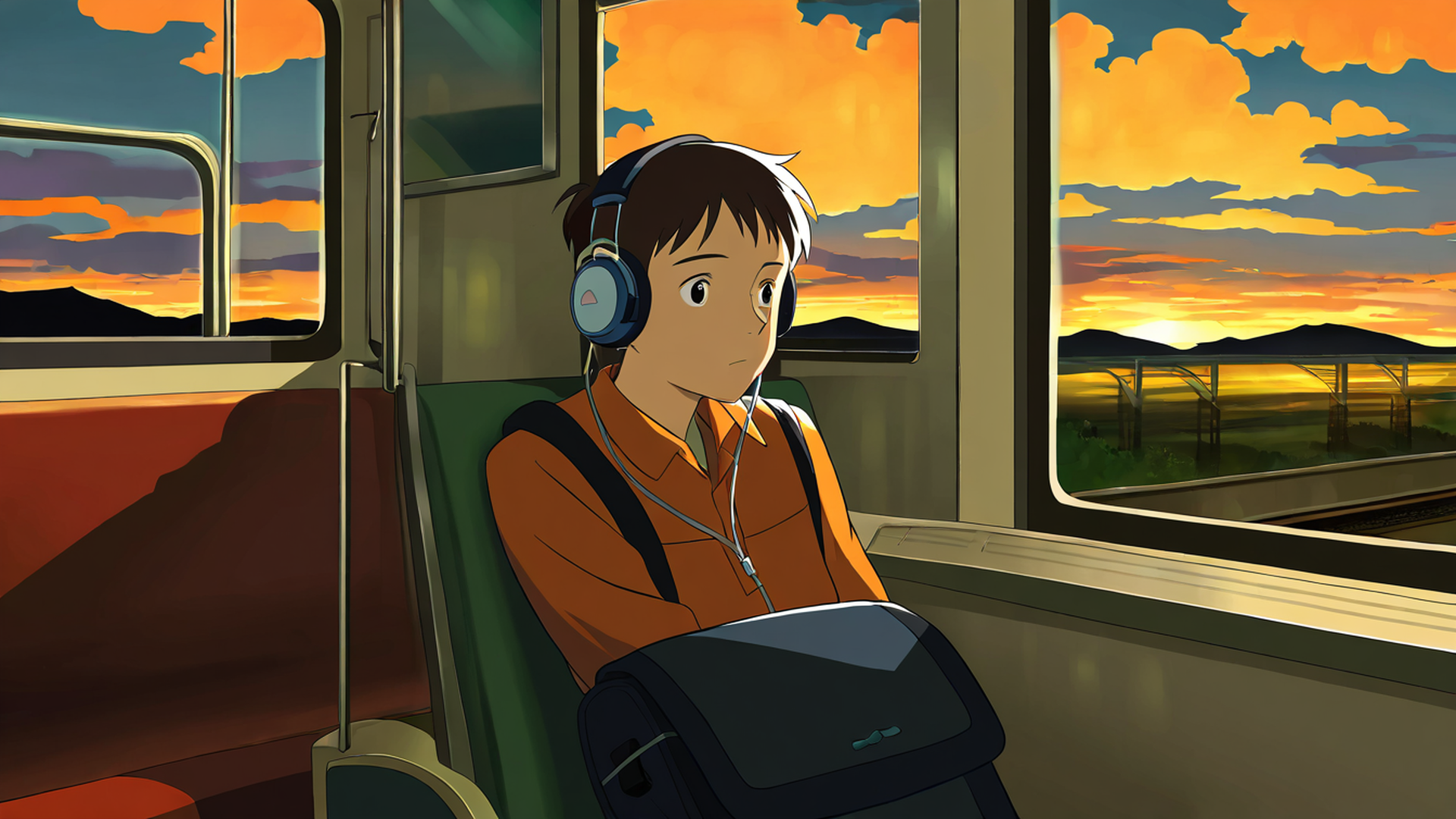boy train headphones lofi wallpaper