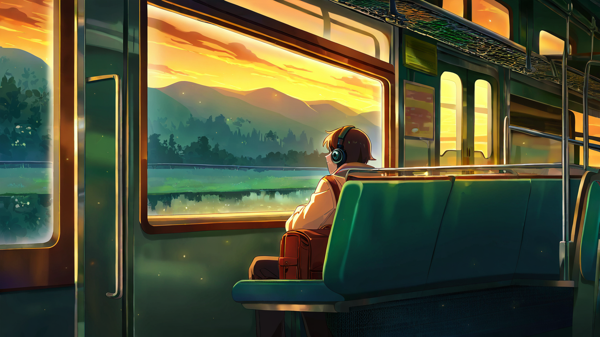 boy train headphones lofi wallpaper
