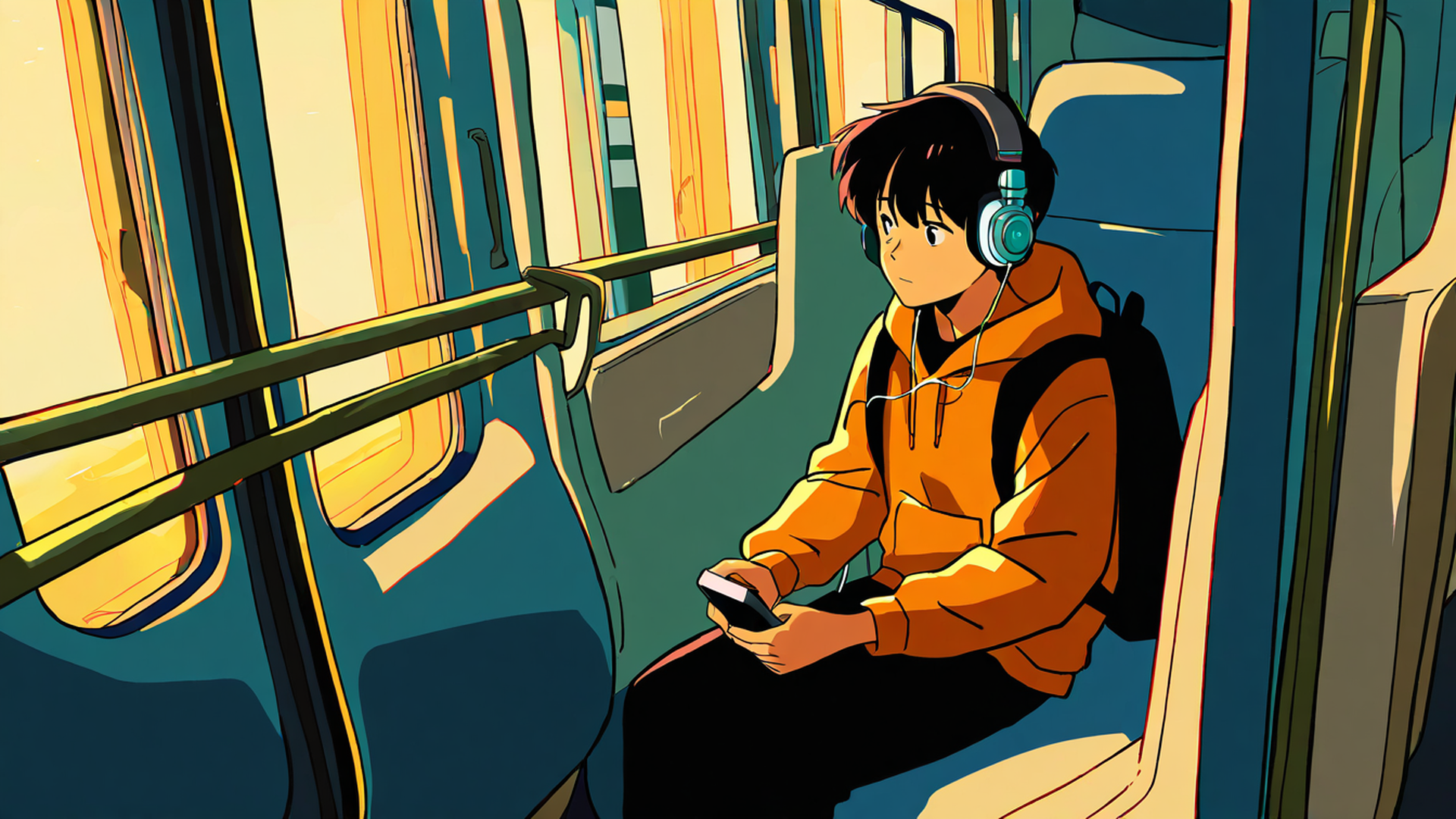 boy train headphones lofi wallpaper