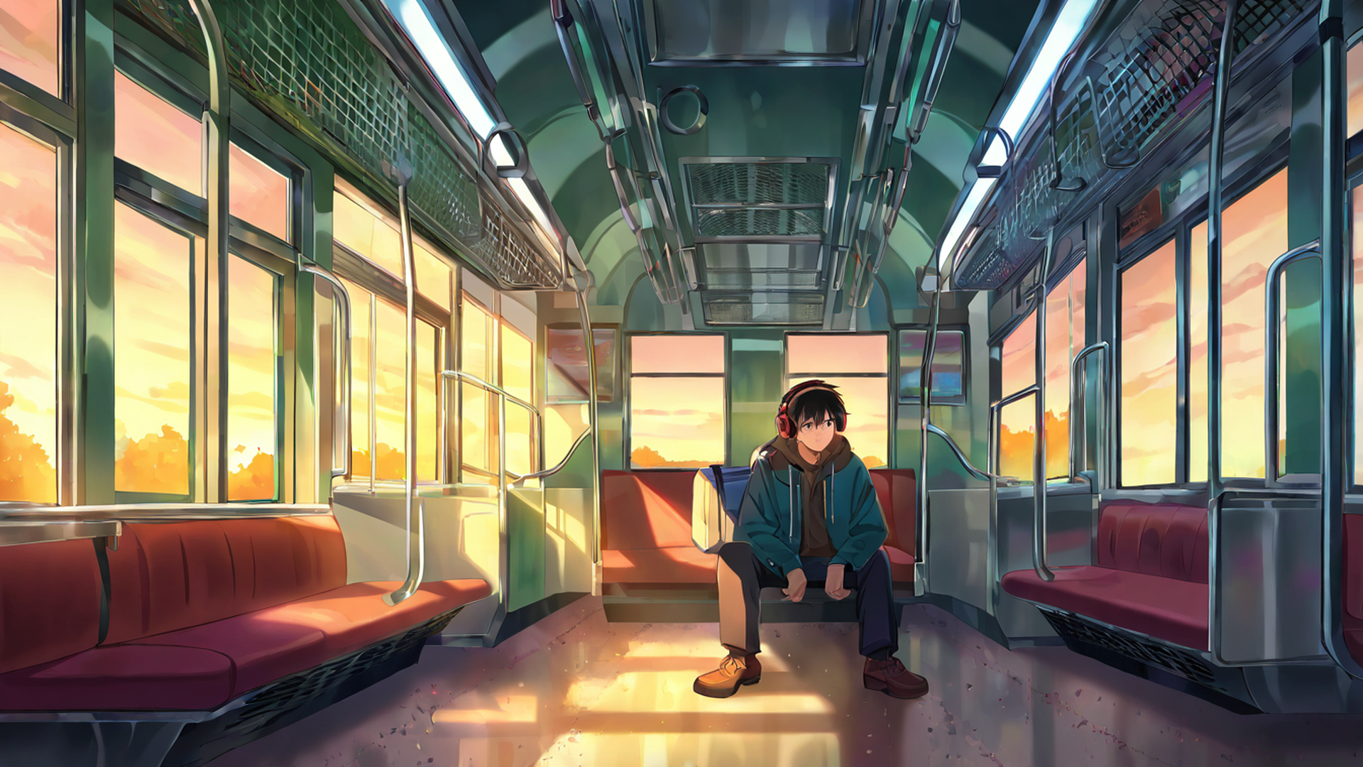 boy train headphones lofi wallpaper