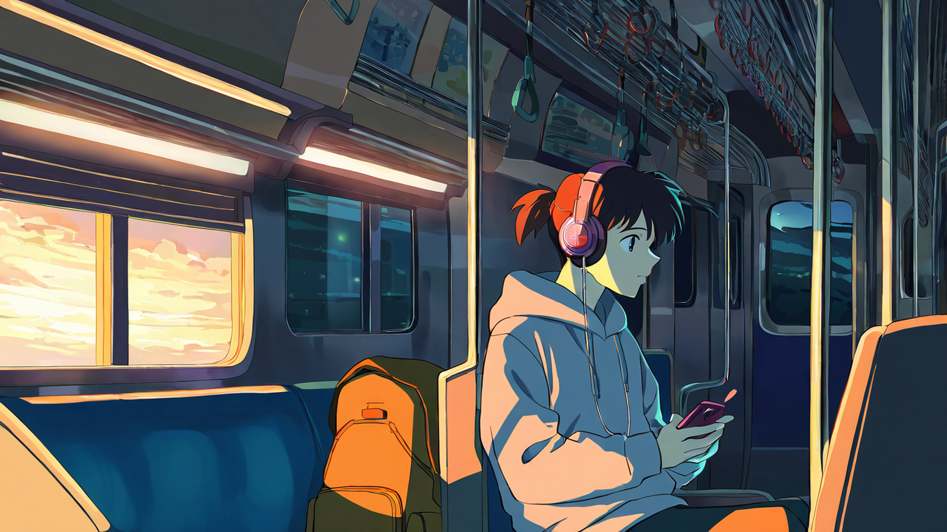 boy train headphones lofi wallpaper