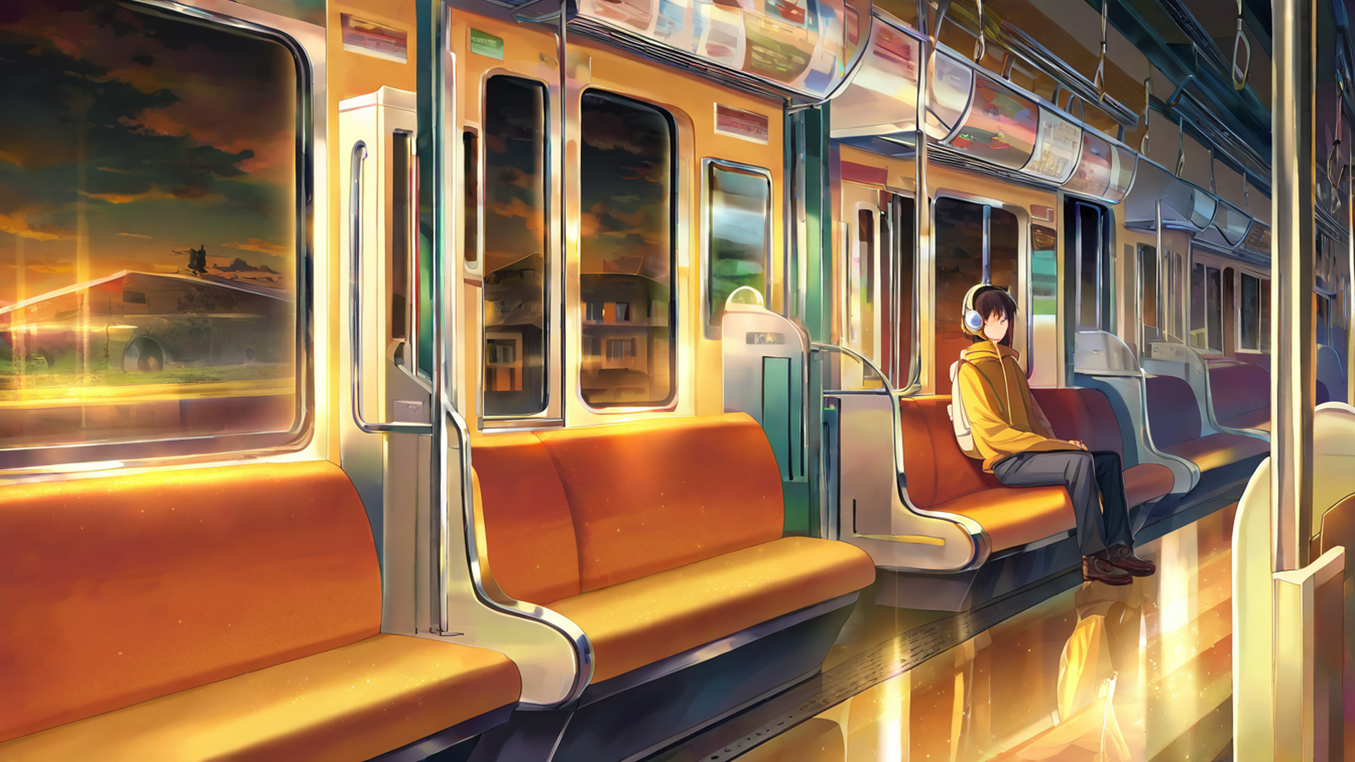 boy train headphones lofi wallpaper