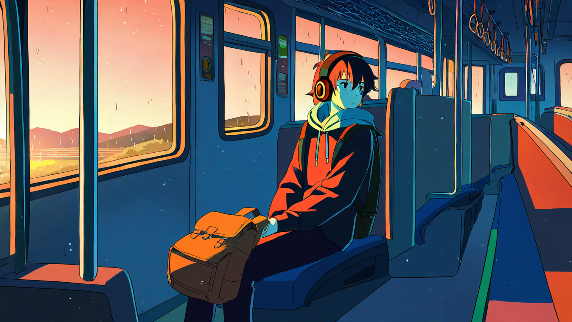 boy train headphones lofi wallpaper