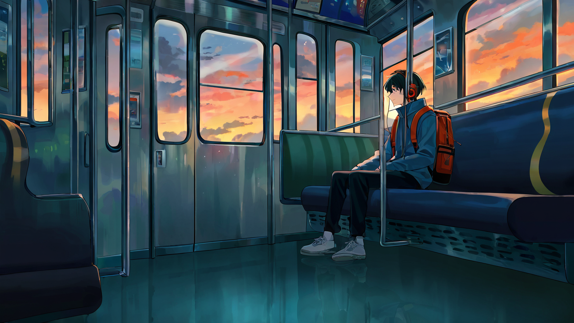 boy train headphones lofi wallpaper