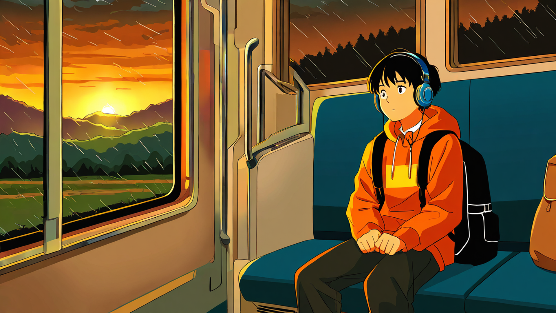 boy train headphones lofi wallpaper